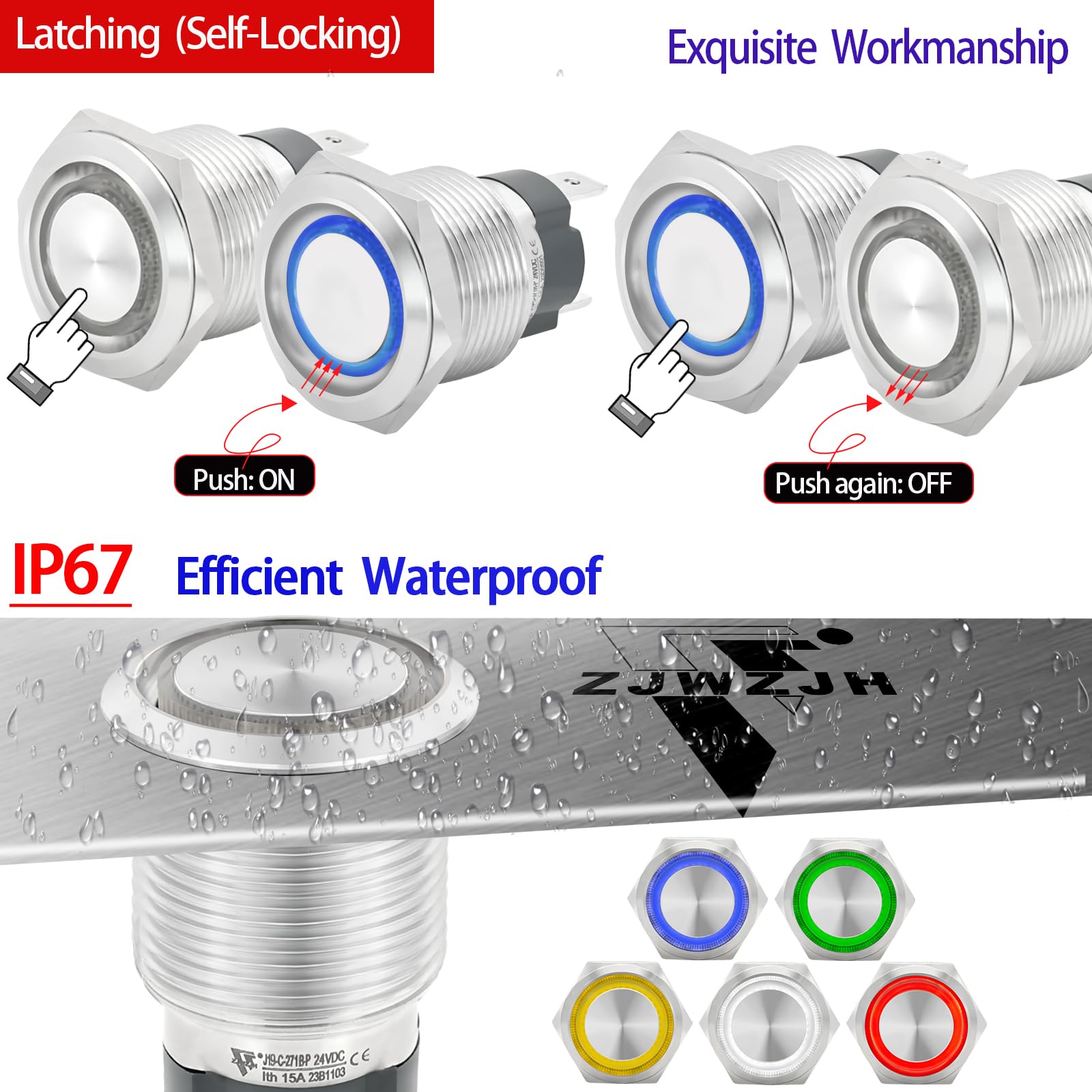 Snapklik.com : 15Amp Push Button Switch 19mm 3/4 Latching 110V/120V AC ...