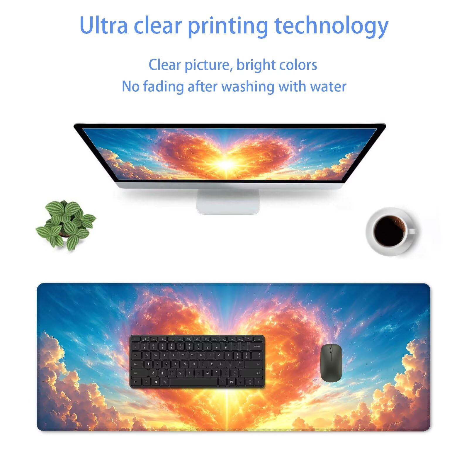 Blu Tappetino Mouse Gaming, Tappetino Mouse XXL 1200 x 500 mm, Tappetino Mouse Cielo, Mouse Pad con Base Antiscivolo, Bordi Cuciti Tappetino per Mouse, Tappetino Mouse Gaming di Alta Precisione S-610