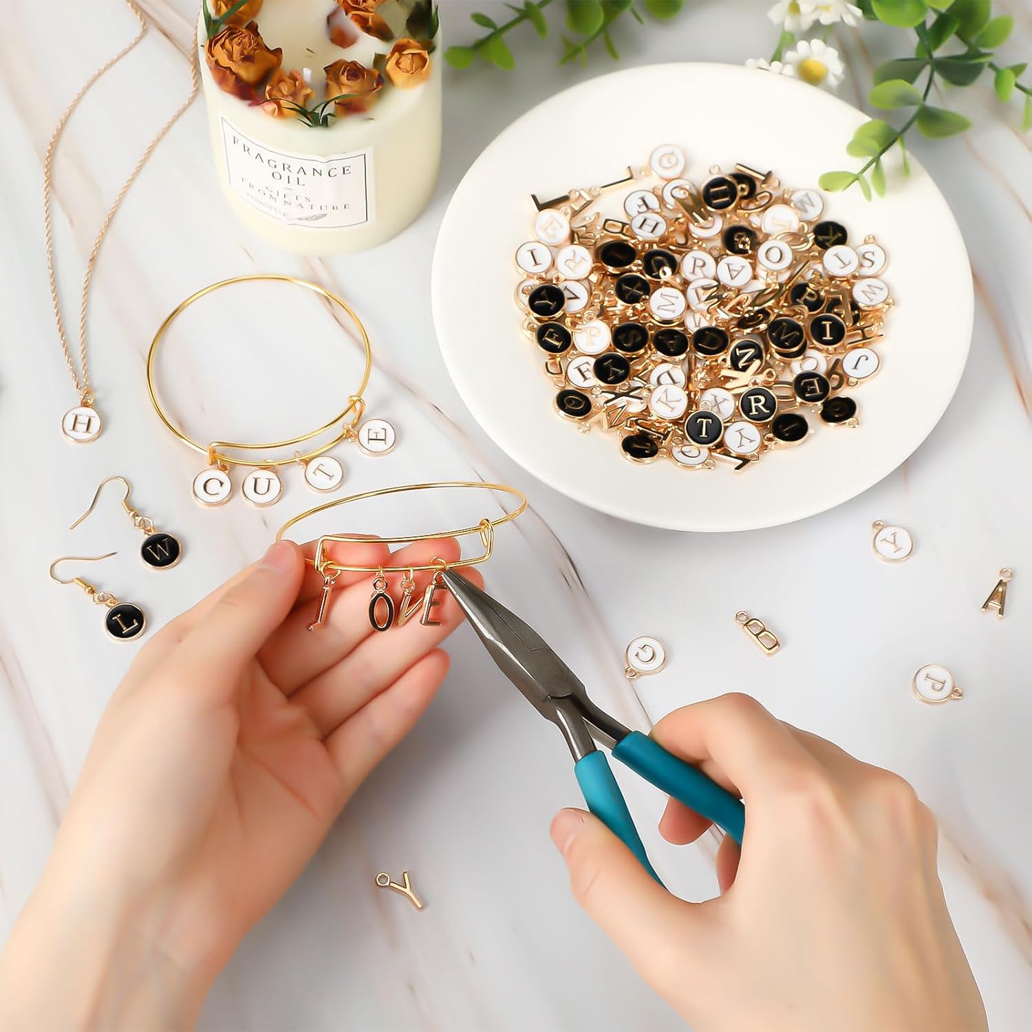 SANNIX 156Pcs/6 Sets A-Z Letter Charms, Initial Alphabet Metal Charms with 200Pcs Open Jump Rings for Bracelet Earrings Necklace, Jewelry Making, KC Gold - Image 5