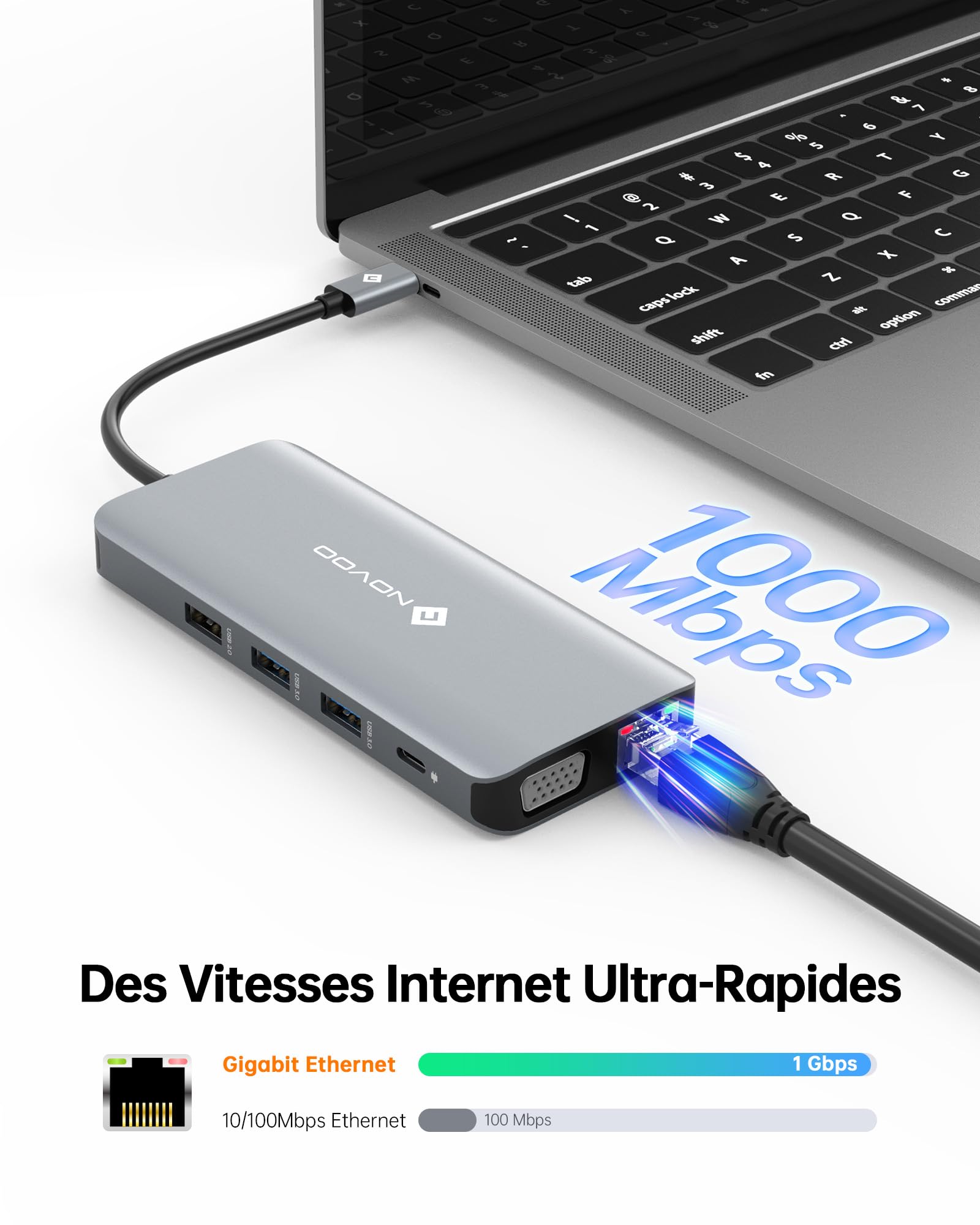 NOVOO Station d'accueil USB C 11 en 1, Docking Station Dual HDMI, Station d'accueil Adaptateur Multiport Universel pour Lenovo, Dell, Microsoft，Macbook，HP
