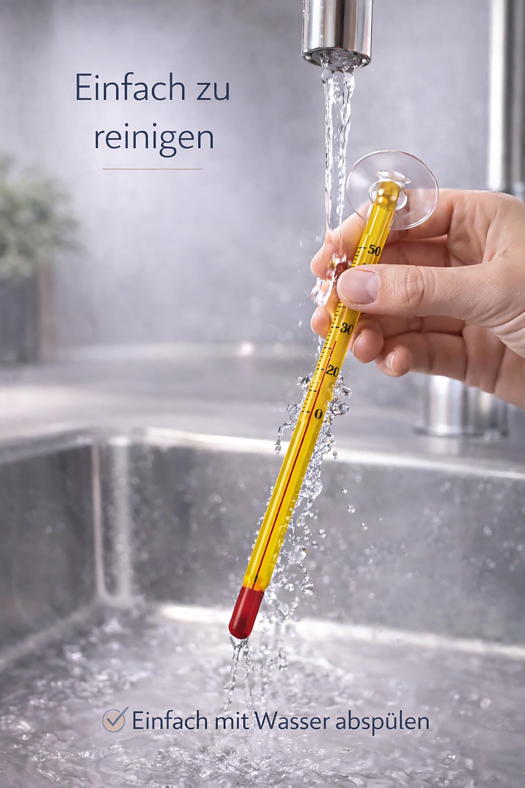 Aquarium Thermometer Analog aus Glas – Innen Thermometer mit Saugnapf – Präzise Wassertemperatur Anzeige 0–50 °C für Aquarium, Garnelen & Fische, Süß- & Meerwasser, Gut Ablesbar, Gelb