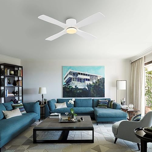 Miniatura 9 de WINGBO Ventilador de techo CC de montaje empotrado de 60 pulgadas con luces y control remoto, 4 cuchillas reversibles de madera tallada, motor de CC