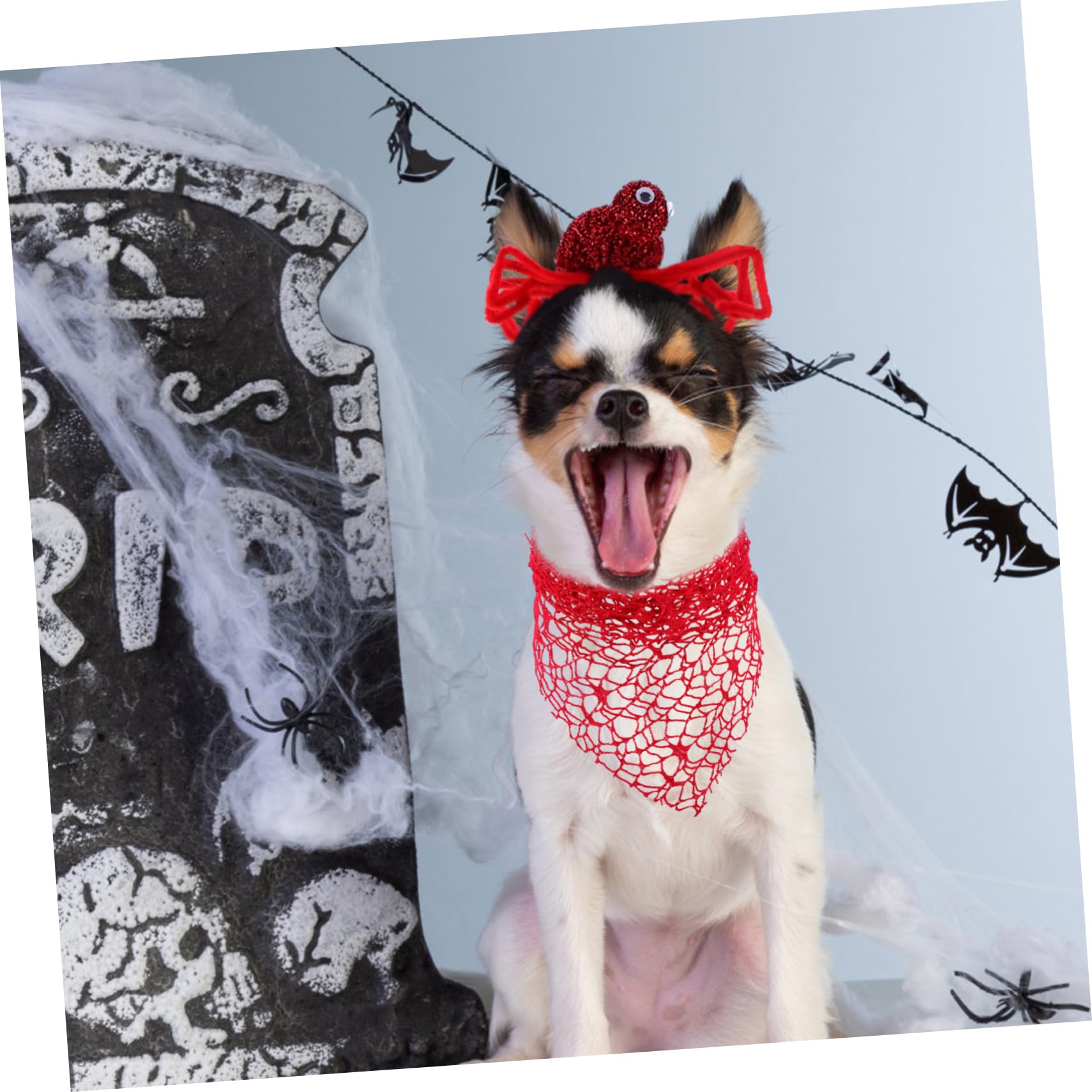 Bandana Mignon pour Chien Halloween, Lot de 2, Polyester Rouge | Bandeau Araignée, Accessoires pour Chiens Halloween, Costume Halloween pour Chien