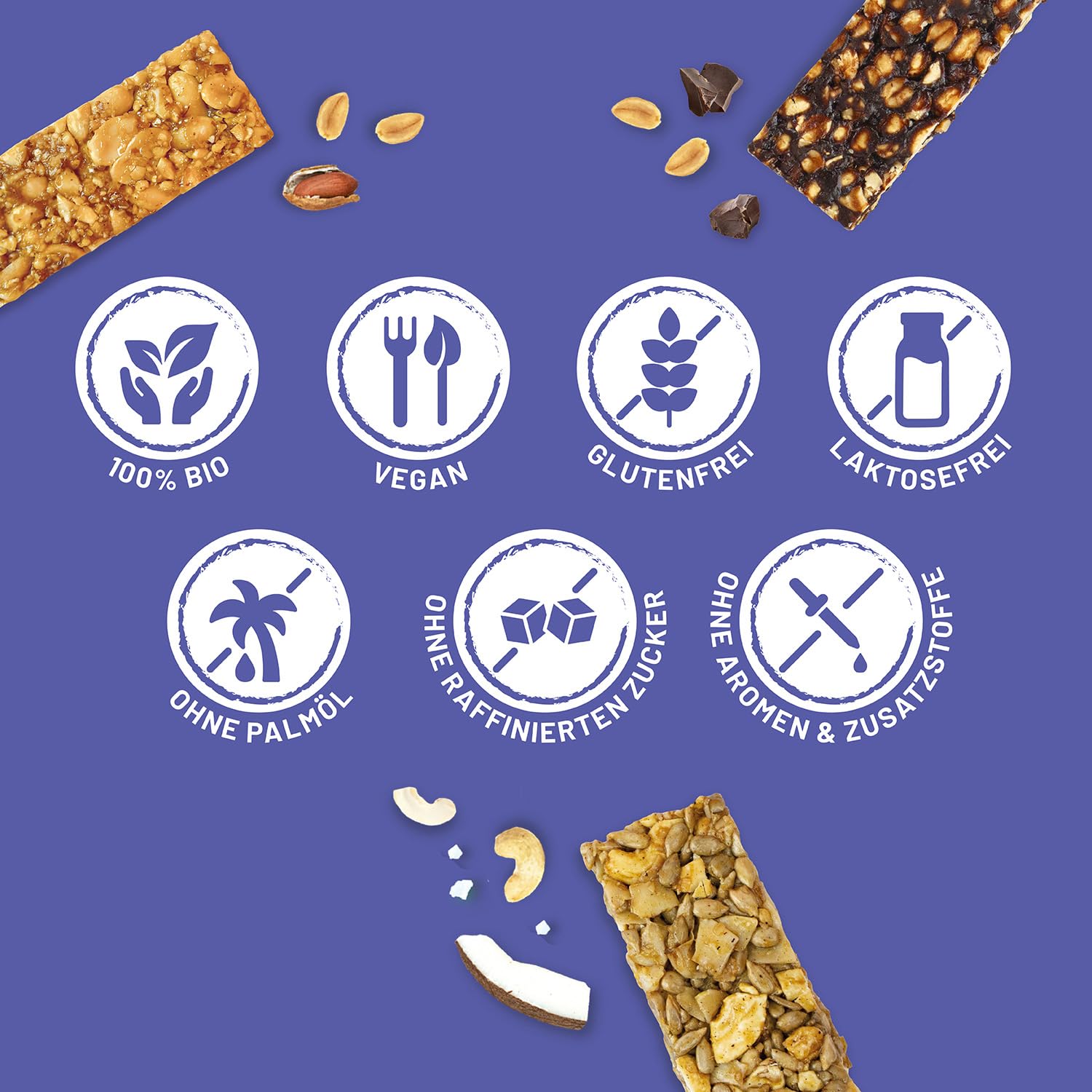 foodloose Bio-Nussriegel Probierpaket | Vegane, laktose- und glutenfreie Bio-Riegel ohne raffinierten Zucker | Großpackung mit 4 verschiedenen Sorten (24 Riegel x 35g)