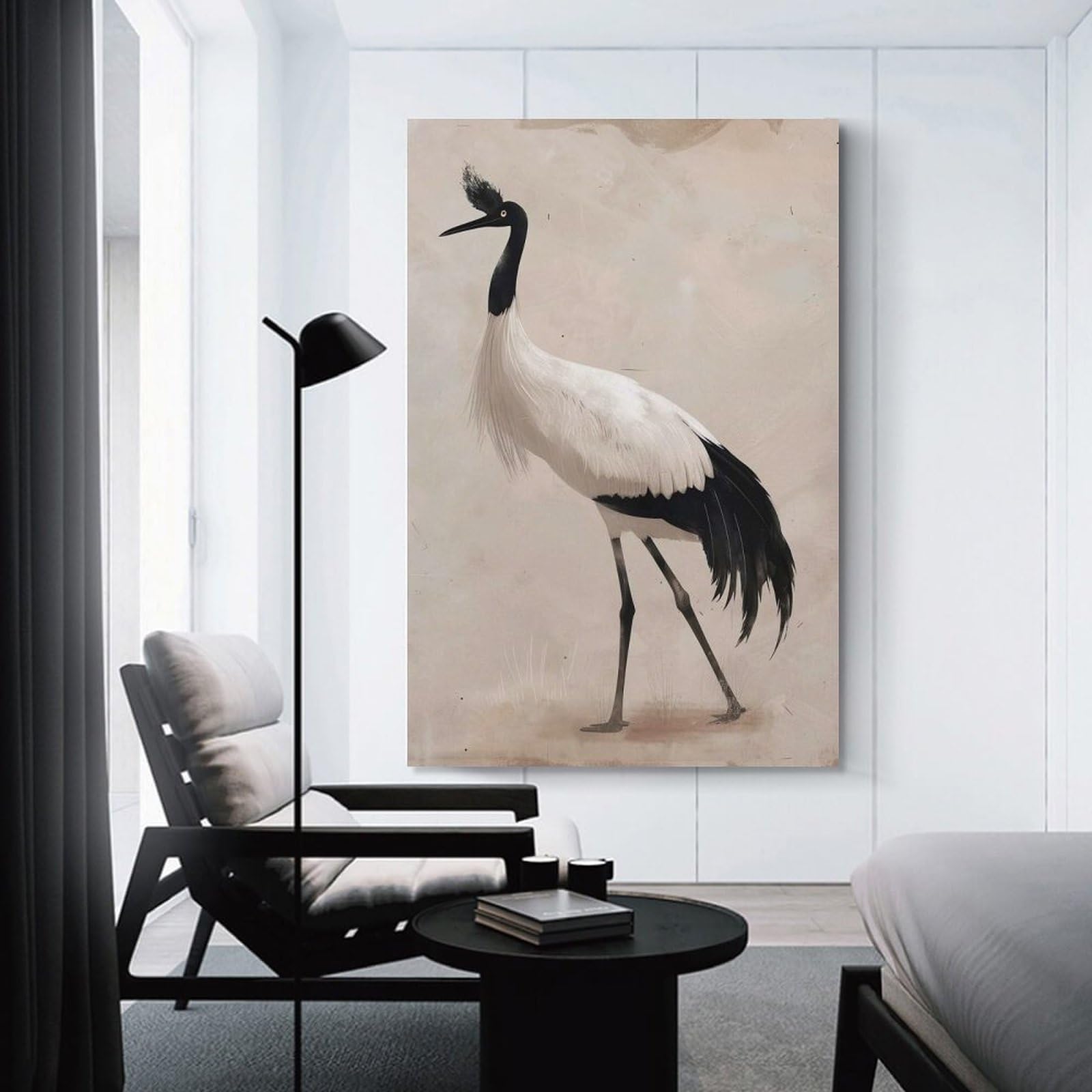 Junmoney Unframe-Style-18 Home Decor Wall Art Black-Necked Crane Illustration, 24X36inch(60X90cm), For Bedroom Decor, Cosy Corners Or Studios, Decorative Wall Art For Cosy Rooms