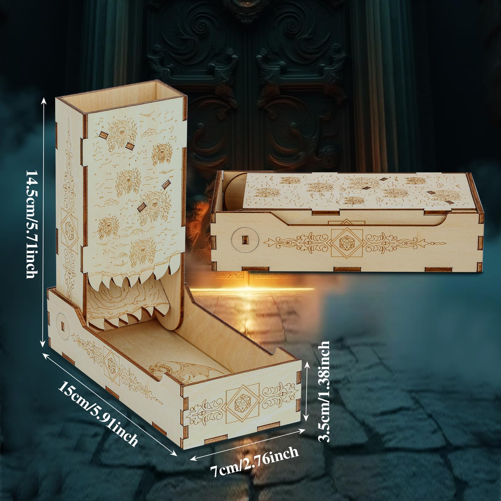 Torre dei dadi DND, Demone dall'Occhio Piccolo modello, Legna Pieghevole torre dei dadi, Scatola da gioco da tavolo, Accessori per giochi di ruolo, Regali per giocatori fantasy