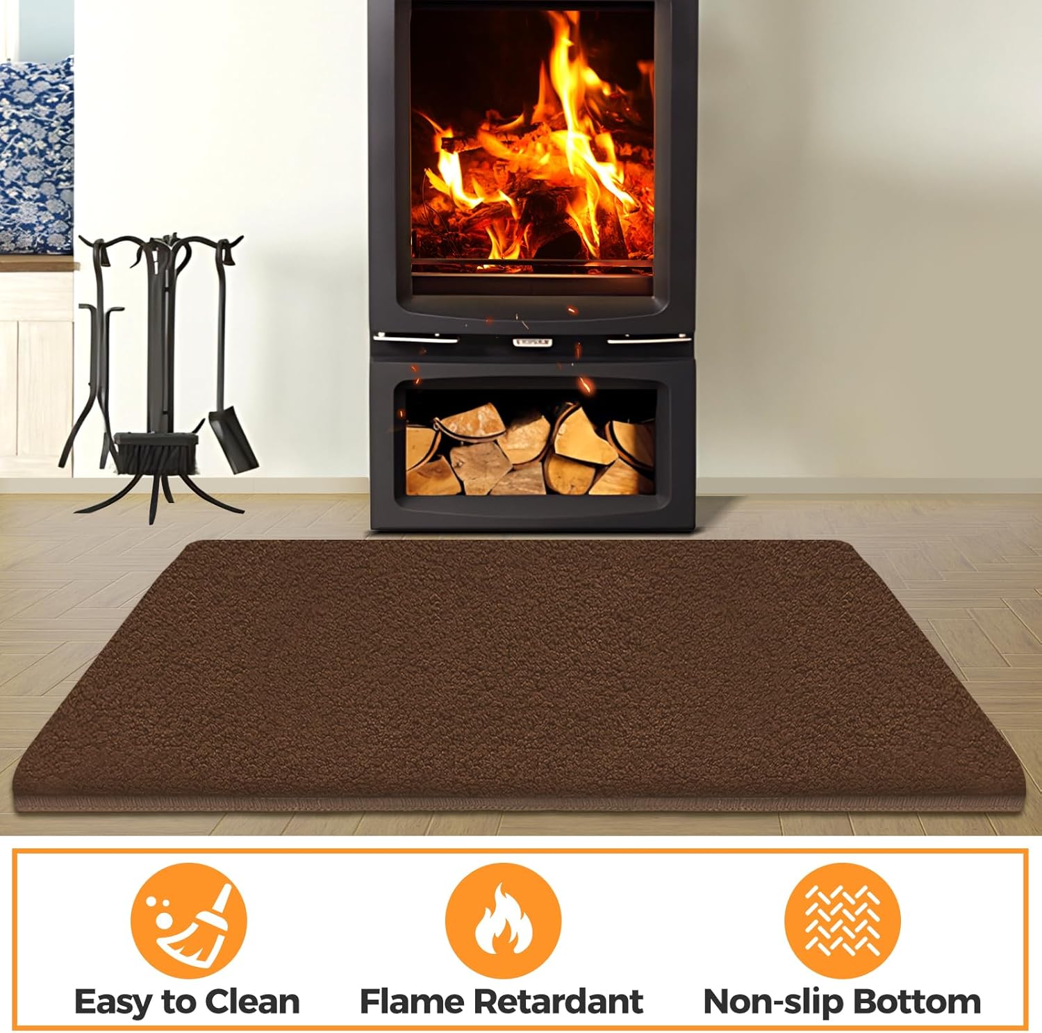 Hearth Rug Fireproof, 2' x 3' Fireplace Mat, Non-Slip Fireplace Rugs Fireproof, Hearth Pad Protects Home Décor Hardwood Floor and Carpet from Sparks and Embers Wood Stove, Brown