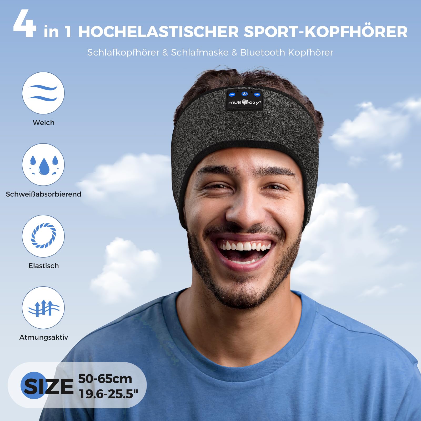 MUSICOZY Auriculares para Dormir, Auriculares Dormir Bluetooth, Diadema Deportiva para Dormir con Altavoces Ultrafinos, Antifaz para Dormir con Auriculares Bluetooth, para Viajes, Relajación