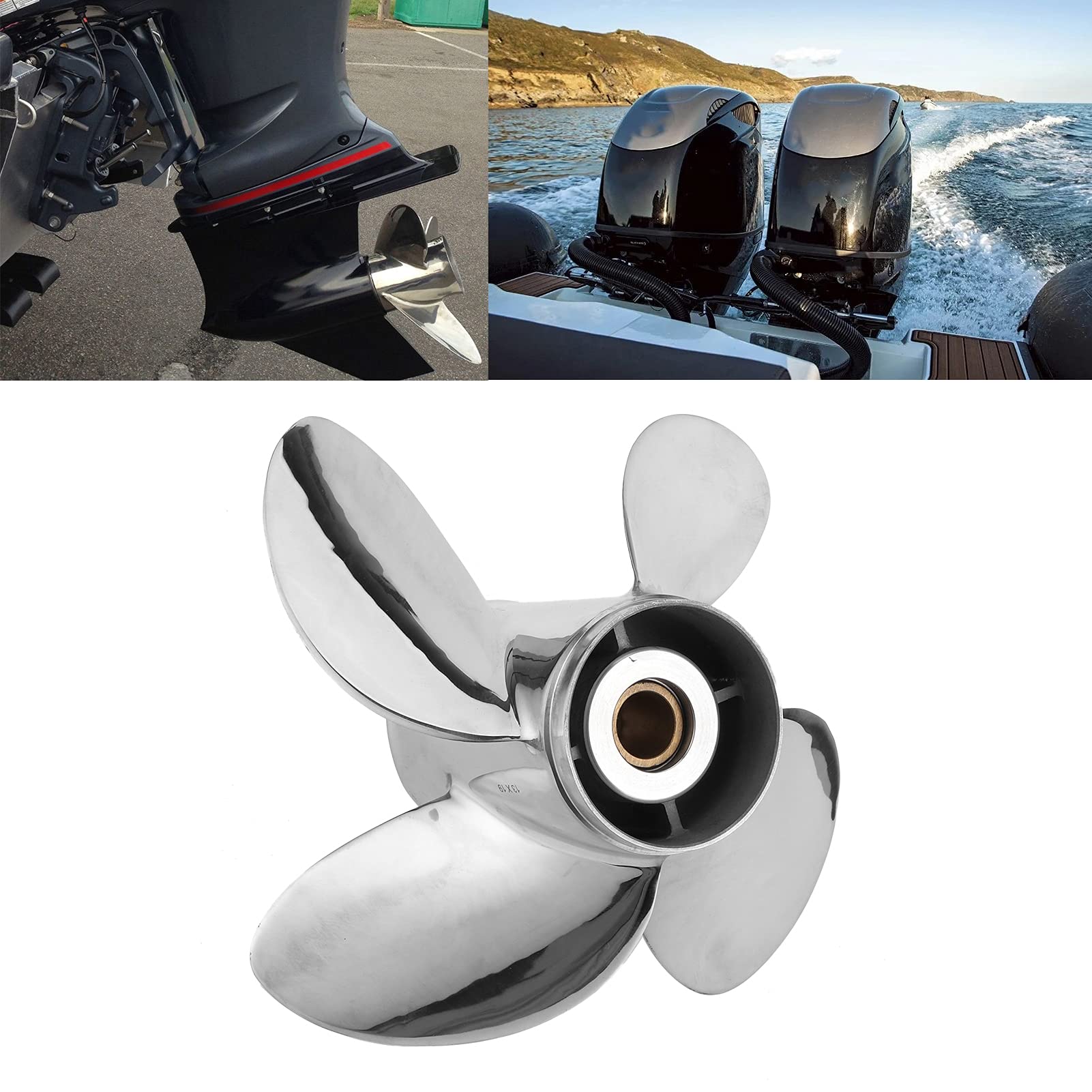 Ausla Außenbordpropeller Edelstahlpropeller 13x19 4 Blätter 15 Zahn Hochschubpropeller Ersatz für DF70A DF80A DF90 DF100 DF115 DF140