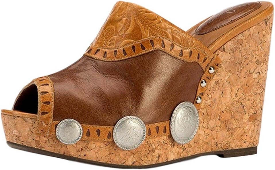 YK Branded Western Shoe Women Silver Mine 10 B Camel Saddle 106
