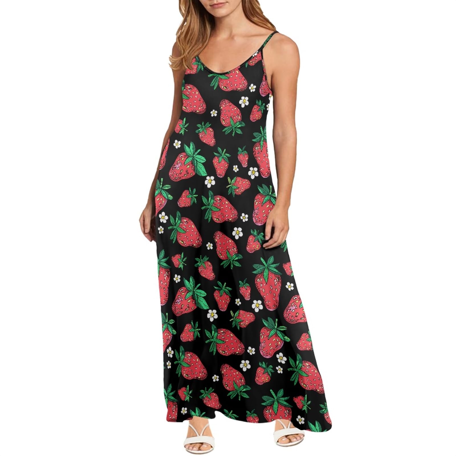 JooMeryer Womens Summer Fruit Flower Printed Sleeveless Swing Summer Maxi Dress Sundress