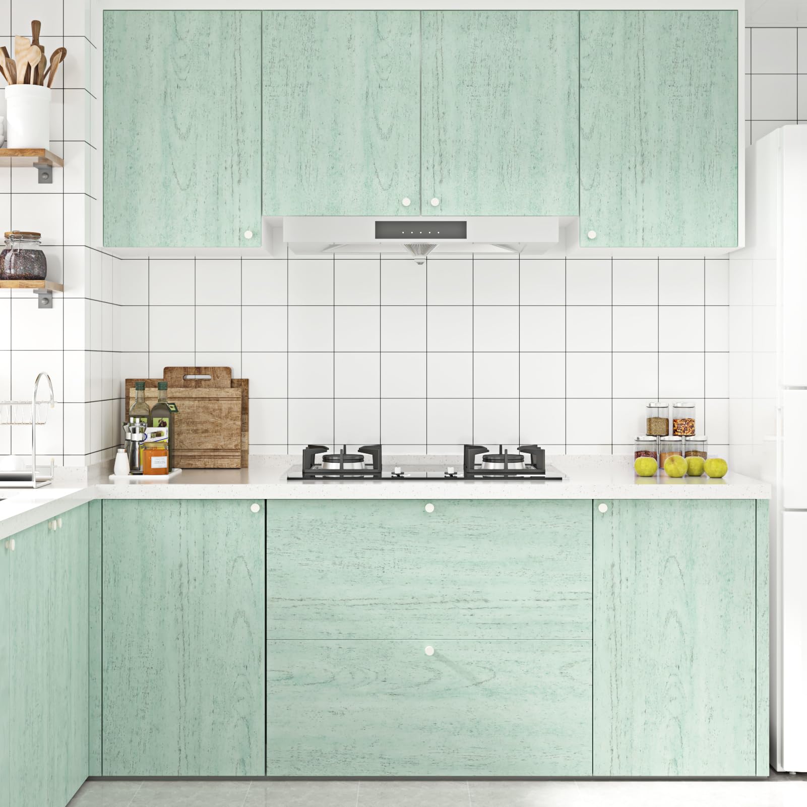 Pellicola Adesiva Legno Verde Per Mobili Carta Da Parati Adesiva Muro Moderna Carta Adesiva Effetto Legno Verde Per Armadio Piano Di Lavoro Rivestimento Adesivo Per Mobili 40cm x 800cm