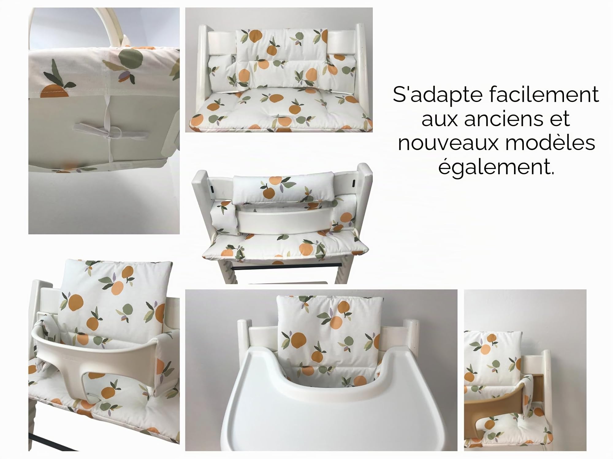 Coussin Antitache pour Chaise Haute Compatible avec Tripp Trapp® Fruits Blancs