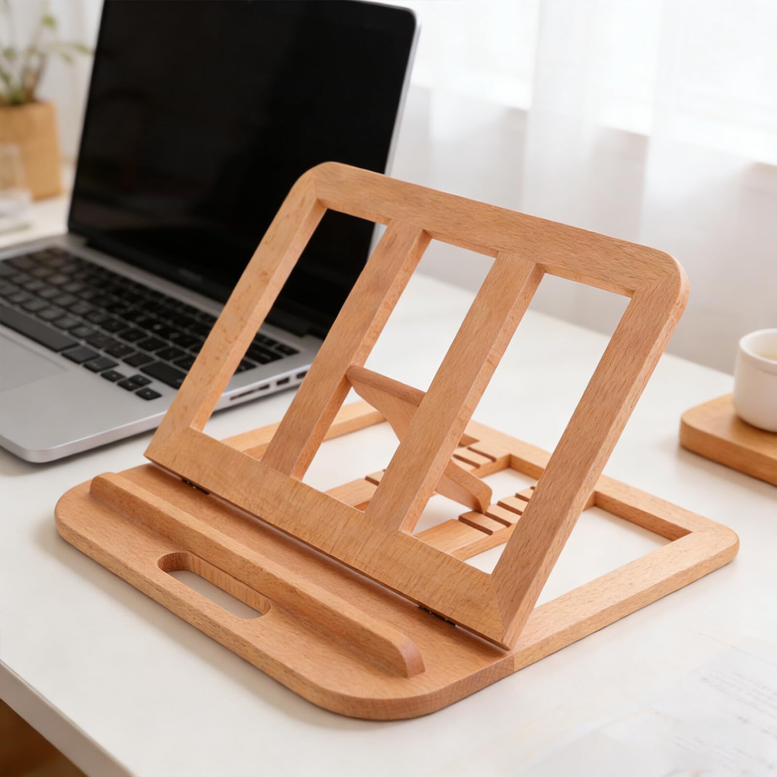 Supporto Regolabile per Laptop in Legno di Faggio con Raffreddamento Ventilato a 6 Livelli, Supporto da Scrivania Ergonomico Portatile per Laptop Fino a 16 Pollici, Adatto