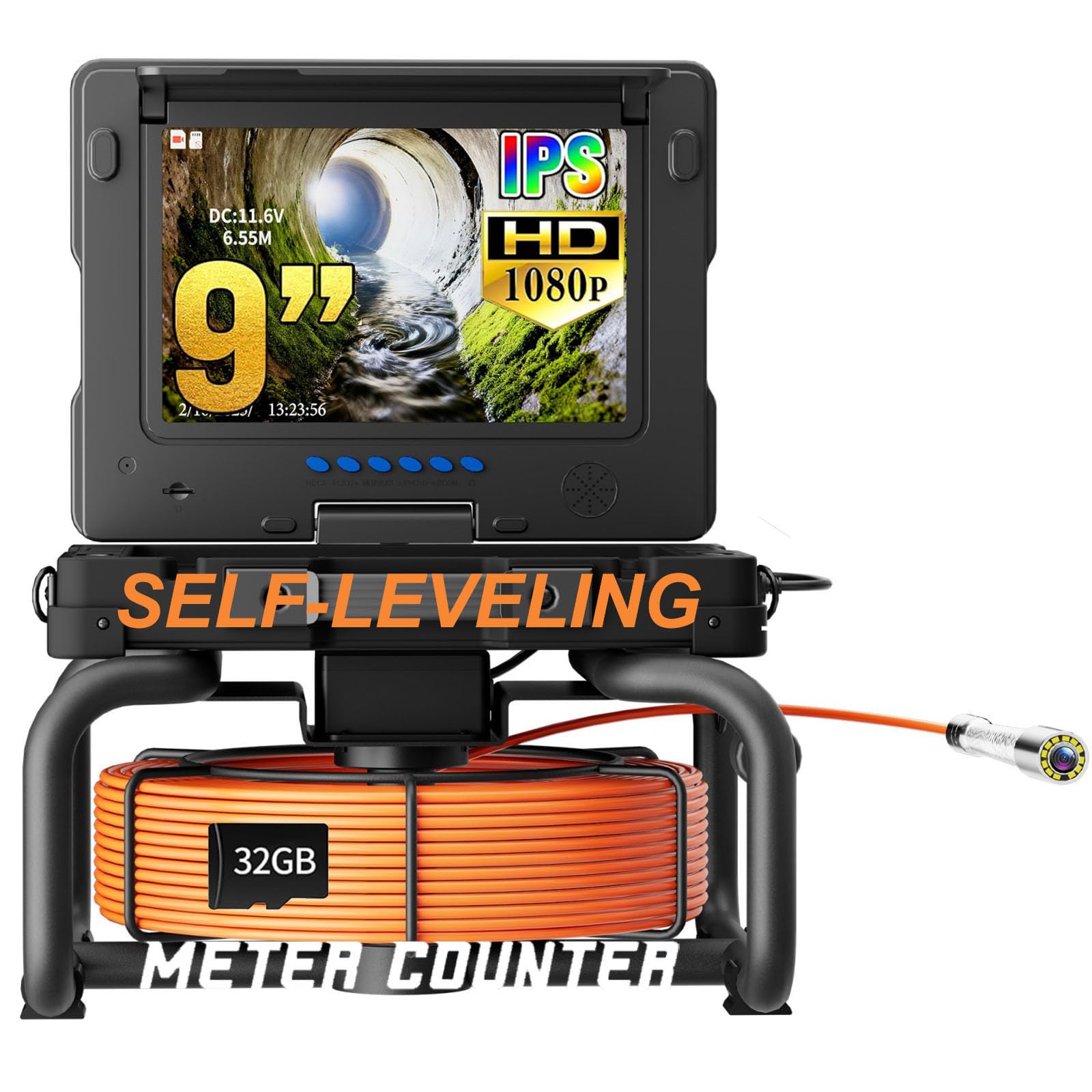 9-calowa Kamera Dvr Do Kanalizacji, Kamery Do Rur Kanalizacyjnych Z Funkcją Samopoziomowania, Kamera Inspekcyjna Z Wężem Hydraulicznym 512 Hz Z 12 Diodami Led, Kamera Inspekcyjna (Size:30M/262FT)