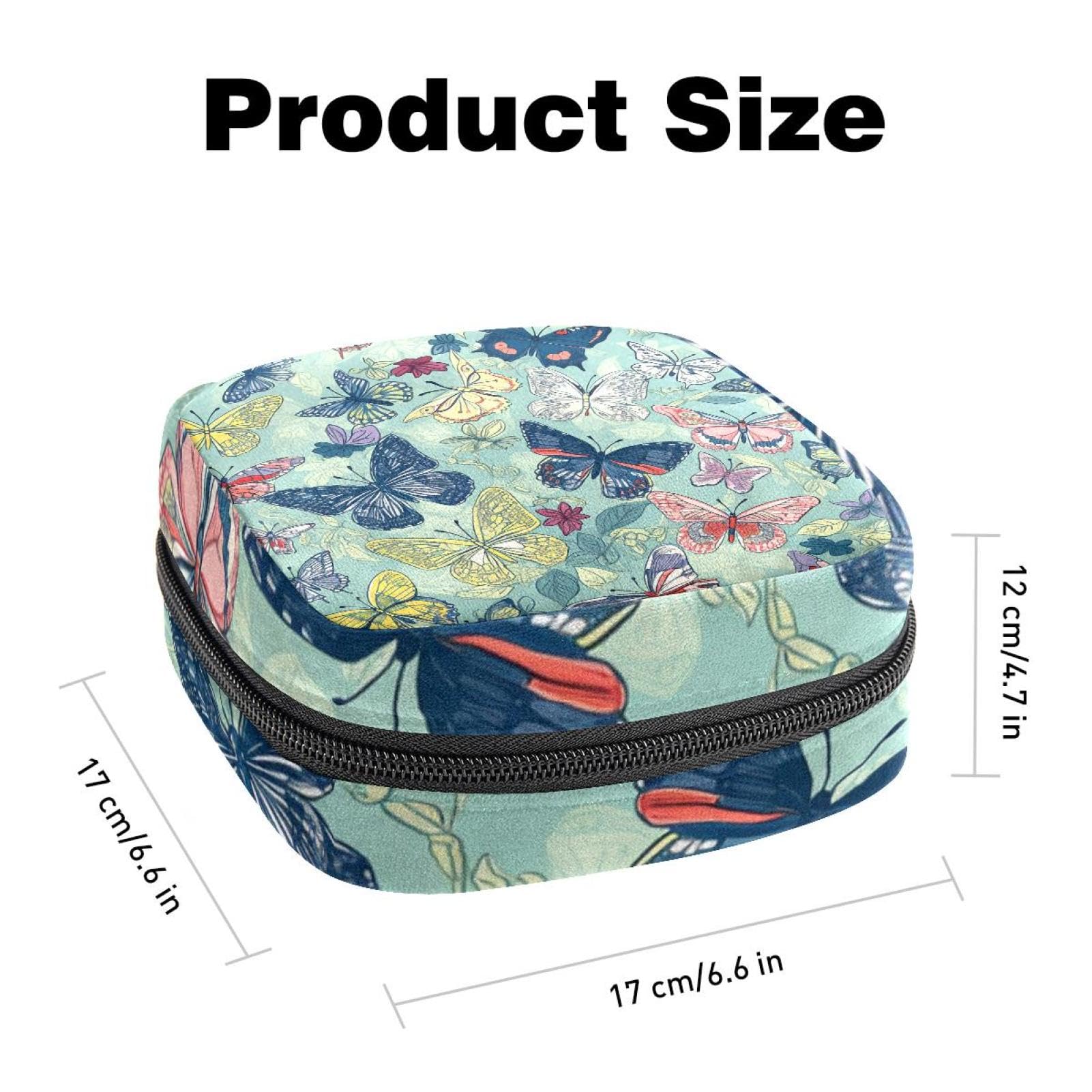 Portable Menstrual Pad Bags, Large Capacity Sanitary Napkin Storage Bag, First Period Kit for Girls Women, Zipper Nursing Pad Holder Colorful Butterflies Pattern