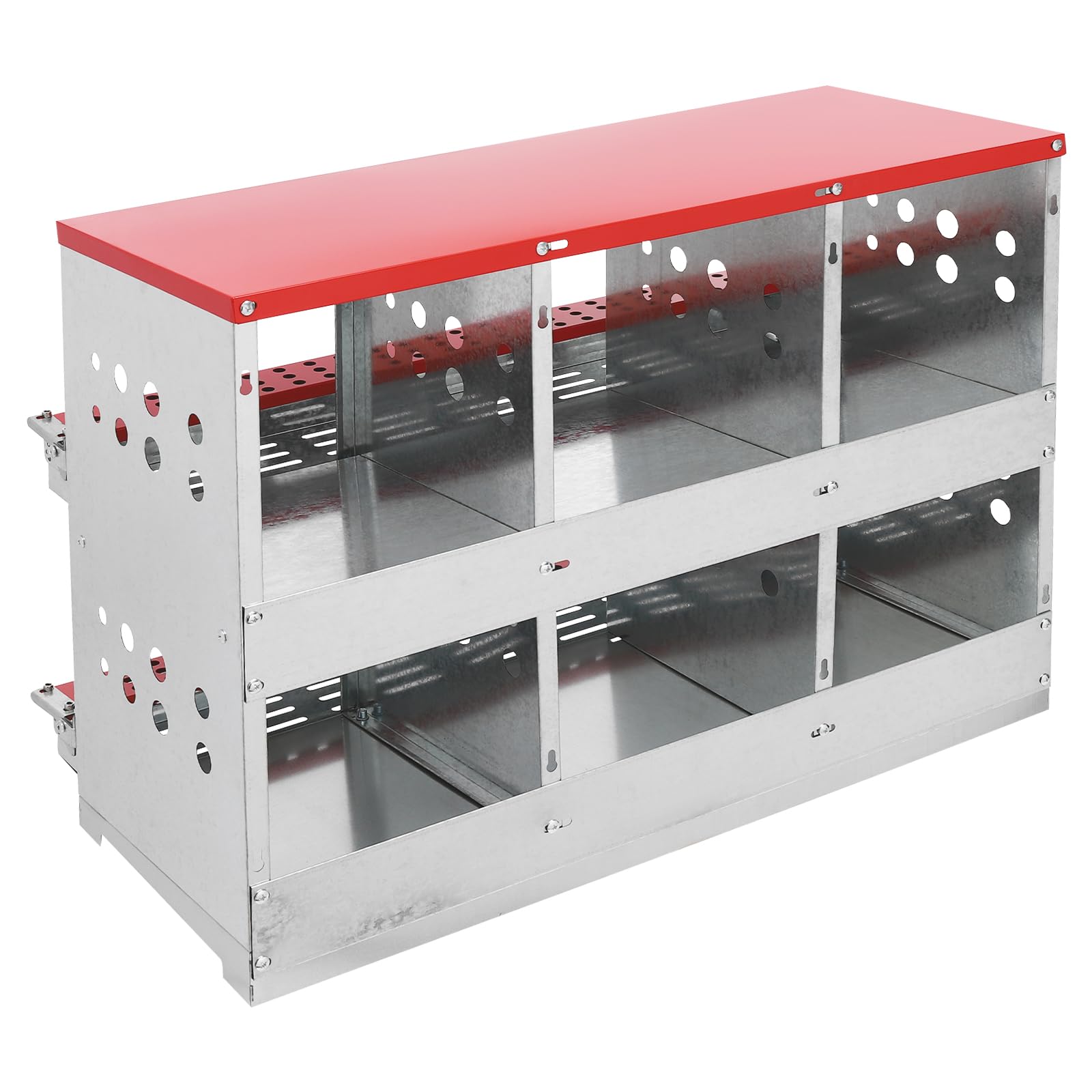 OUKANING Nido para 6 gallinas con 6 compartimentos y orificios de ventilación, cámara de colocación de chapa galvanizada, 84 x 42 x 62 cm