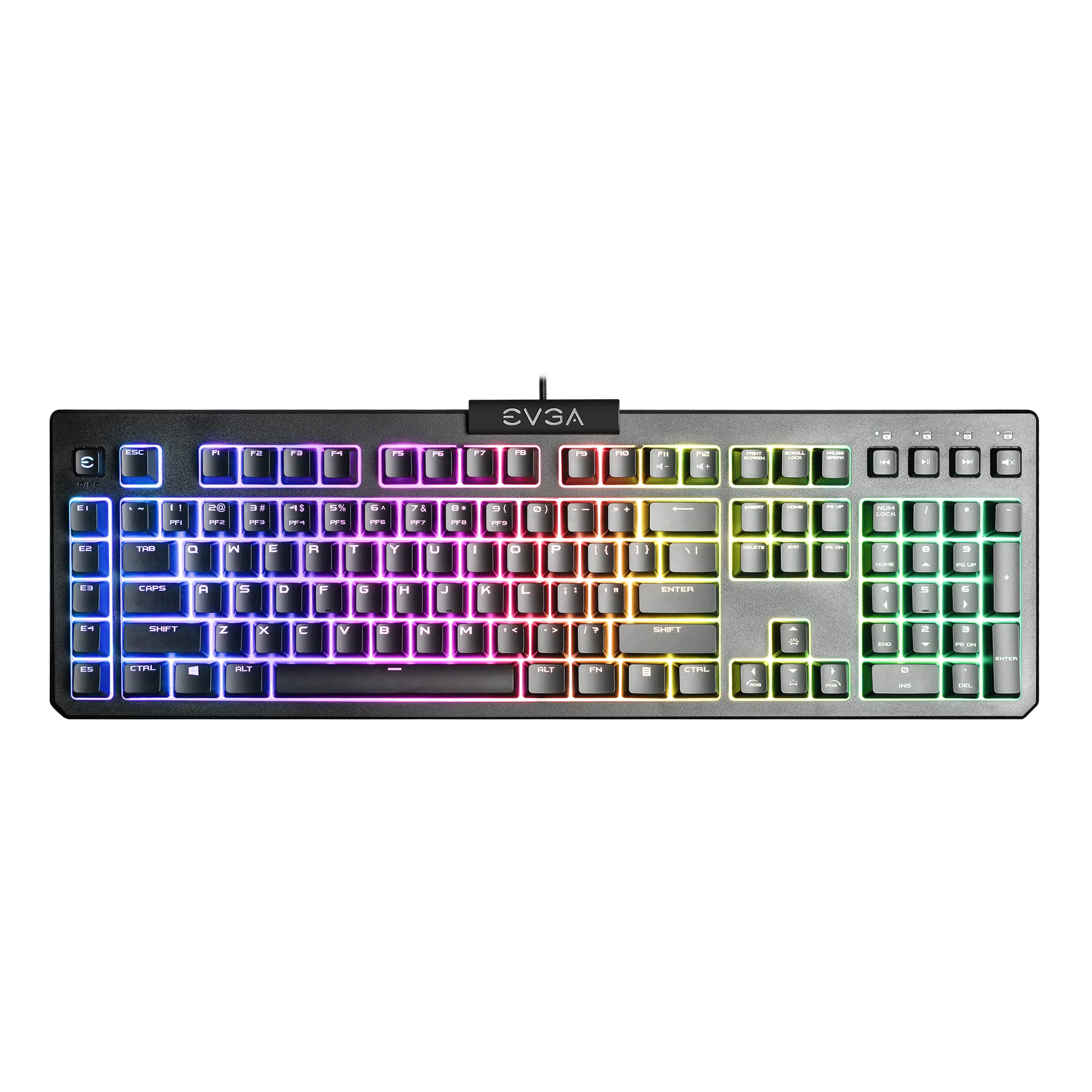 EVGA Tastiera da gioco Z12 RGB, LED retroilluminato RGB, 5 tasti macro programmabili, tasti multimediali dedicati, resistente all'acqua, layout USA 834-W0-12US-KR