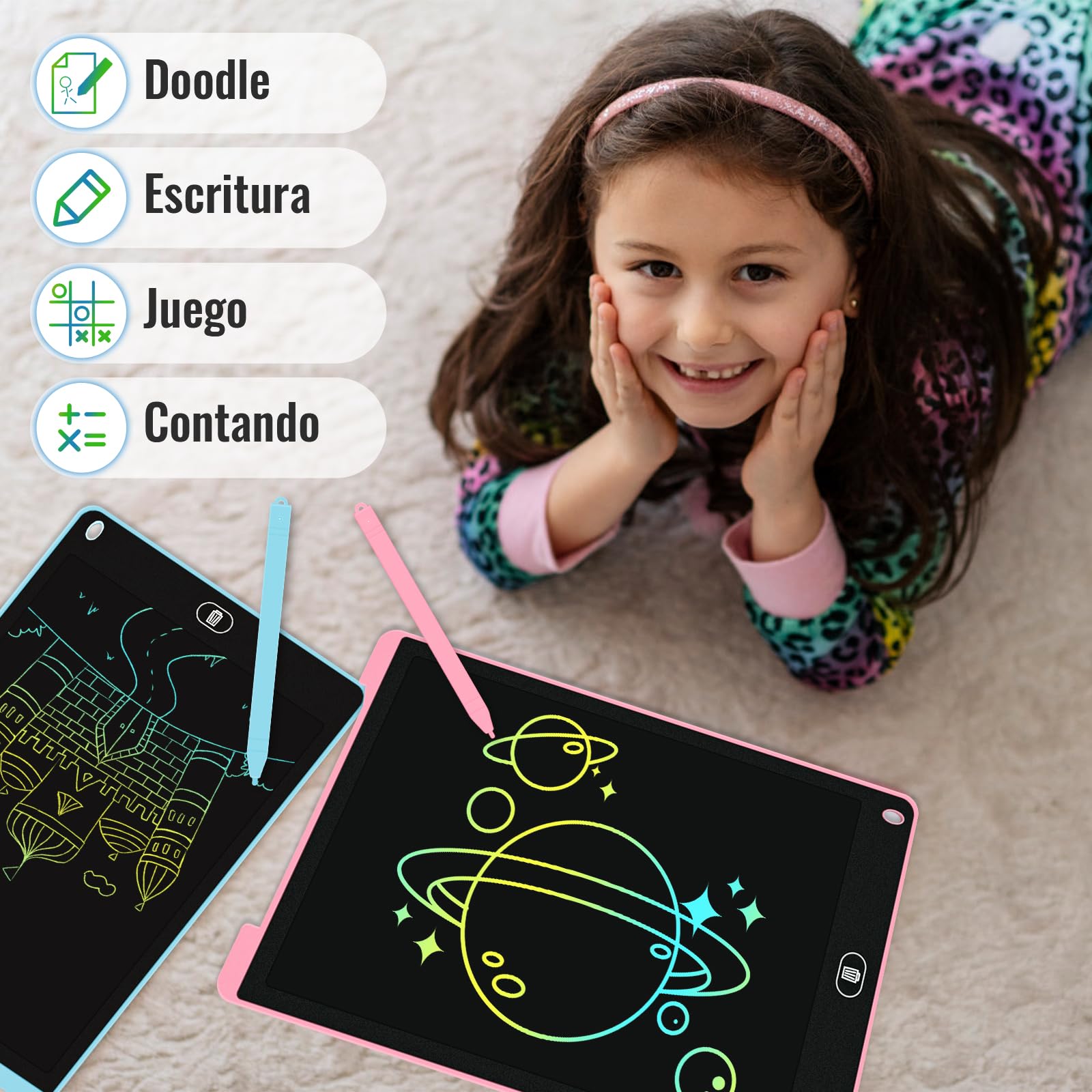 Electight Tablet Escritura LCD 12 Pulgadas 2 Packs Pantalla Colorido Infantil Juguetes Educativo Niños Borrable Bloqueo