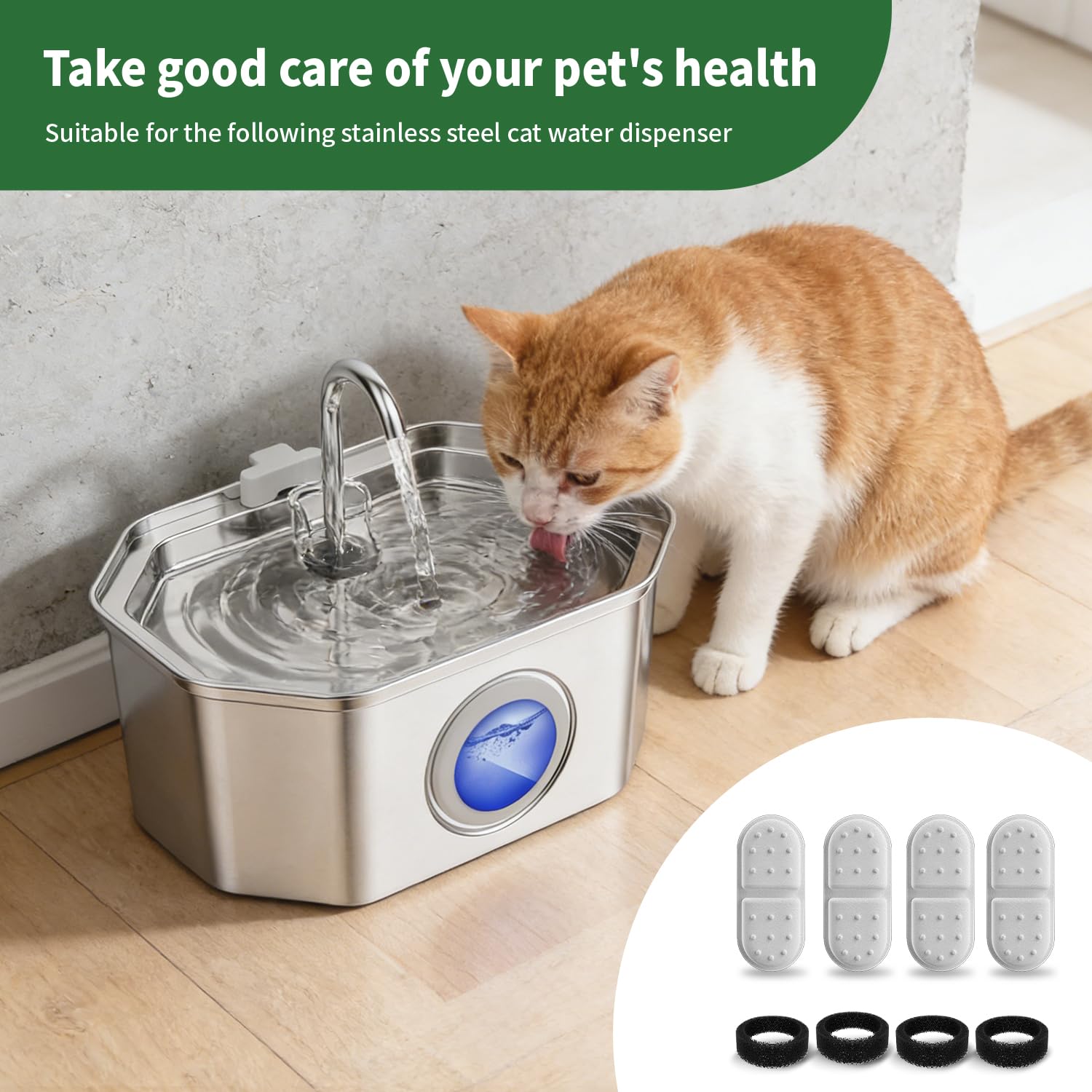4 Pack Replacement Filters/Sponges - Individually Packaged-Applicable to Cat Water Fountain Stainless Steel 108oz/3.2L, APAUK Automatic Pet Fountain Dog Water Dispenser - image 6