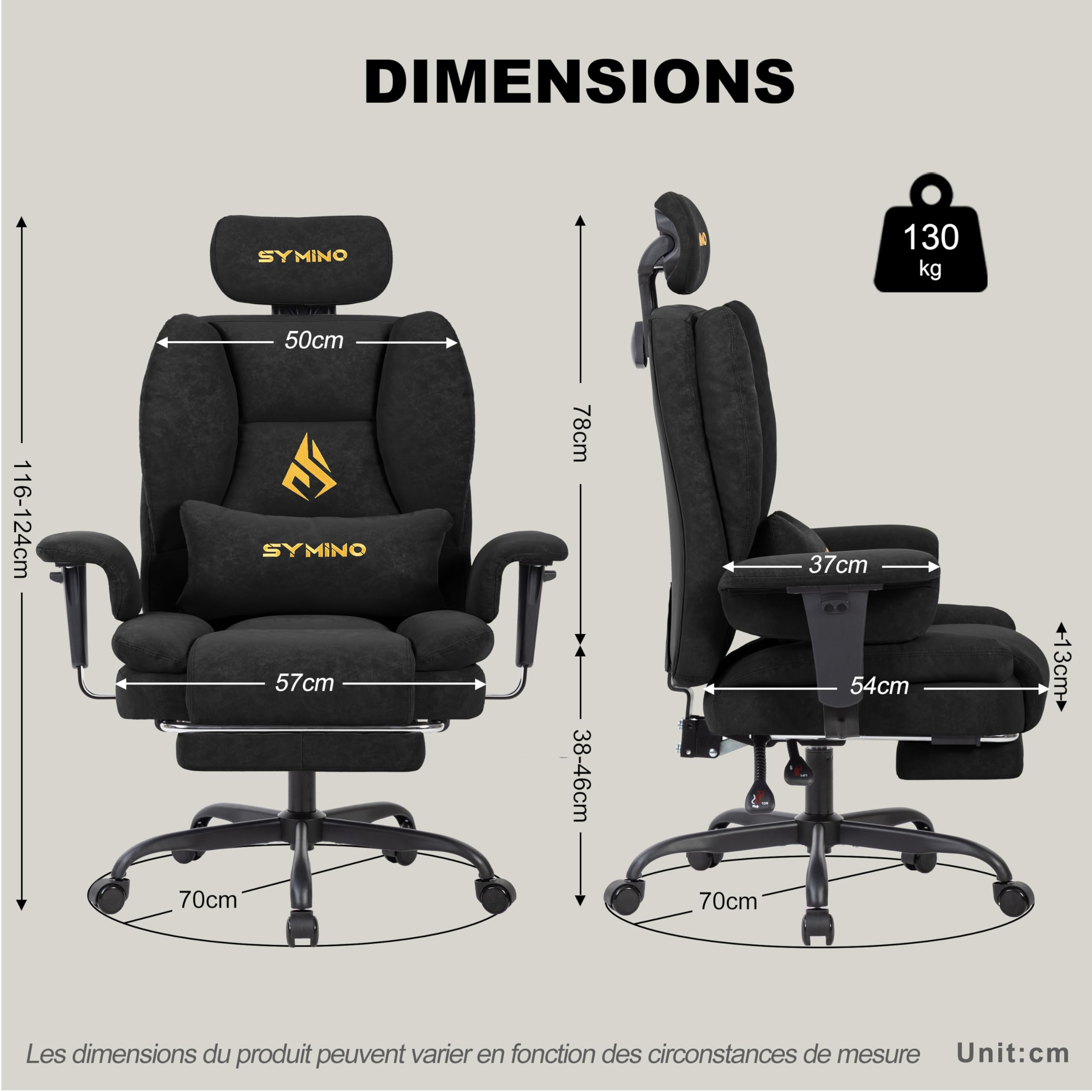 Symino Chaise Gaming Fauteuil Gaming Ergonomique - Chaise Bureau avec Repose-Pieds Réglable, PU en Cuir 130kg