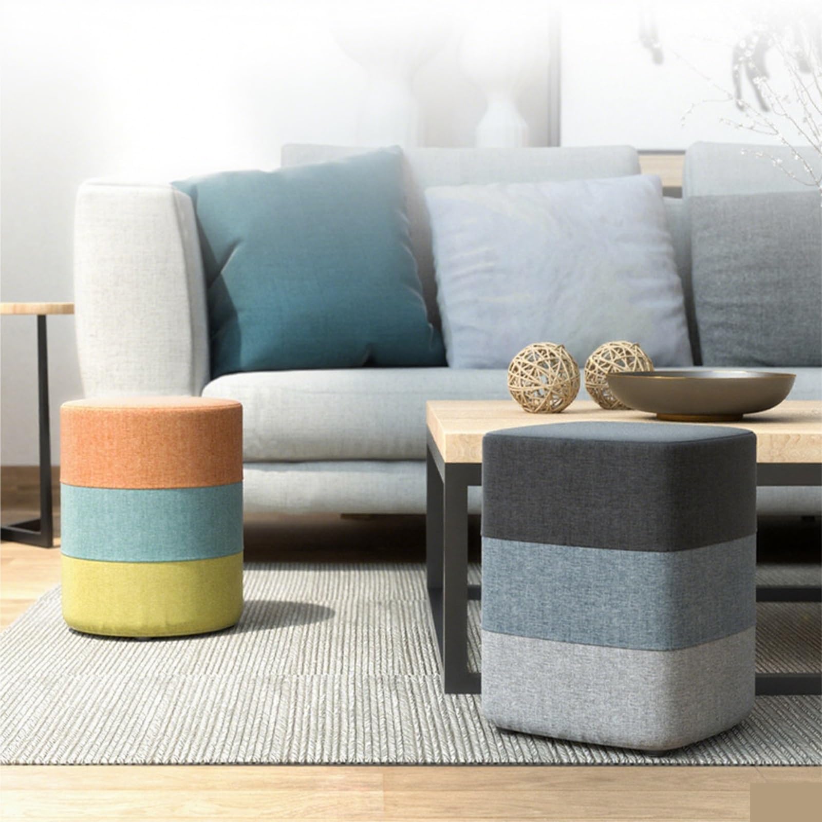 Ottomana Salón Reposapiés Moderno Y Sencillo De Algodón Lino con Arcoíris Funda Extraíble Lavable Asiento Extra(Multi-Colored,28x35cm)