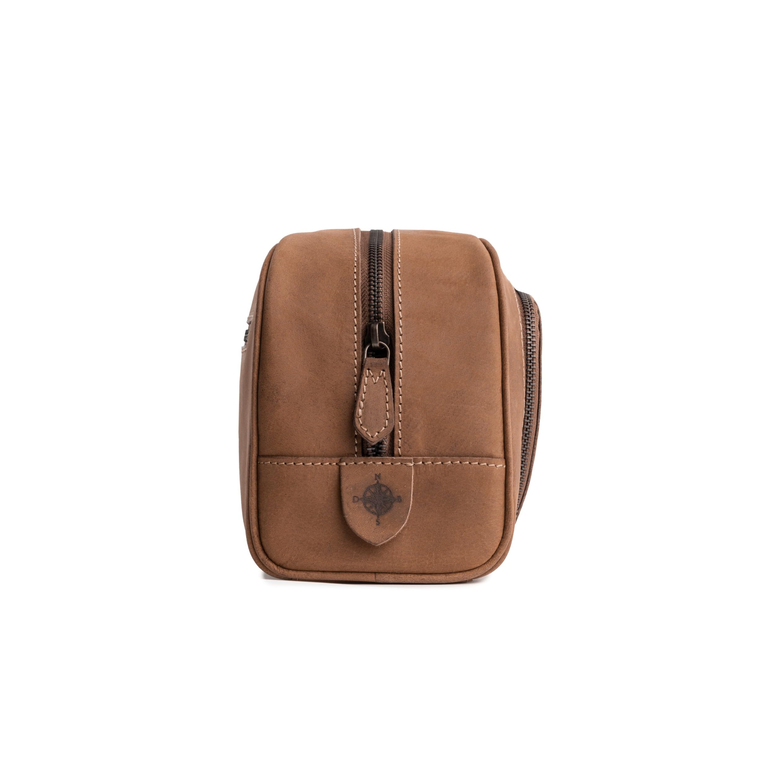 DRAKENSBERG Kulturbeutel Herren Leder 'Ben' - Klassische Reise-Kulturtasche mit vielen Fächern, Vintage, handgemacht, 5L - Havanna-Braun, DR00310