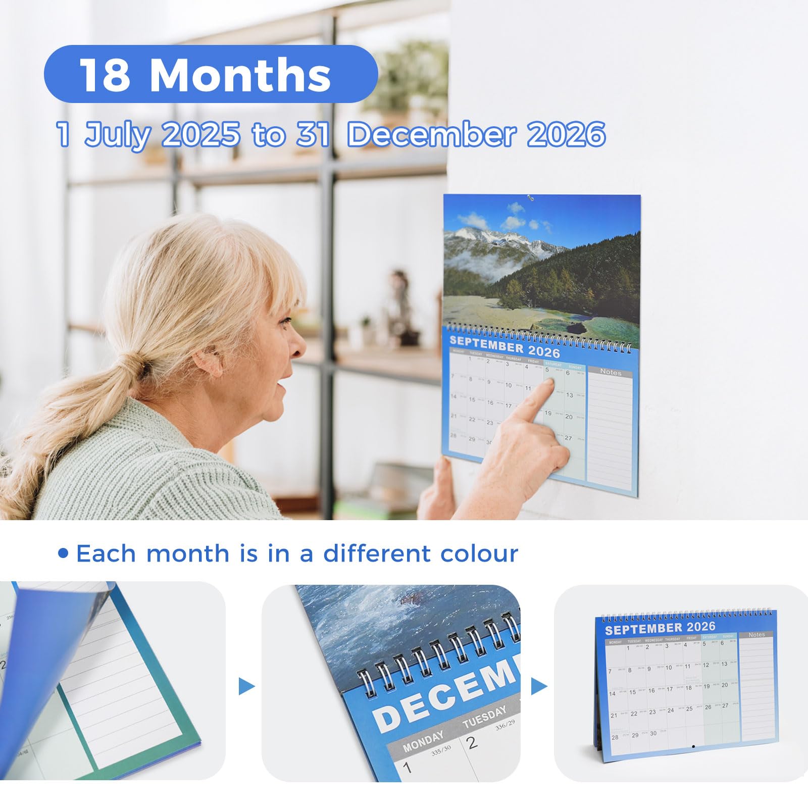 A3 Family Calendar 2025 Wall Calendar,July 2025 to December 2026,Monthly Planner 18 Months Large Hanging with Lanyard and Stickers, 42 30 CM (Island Landscape) - Image 3