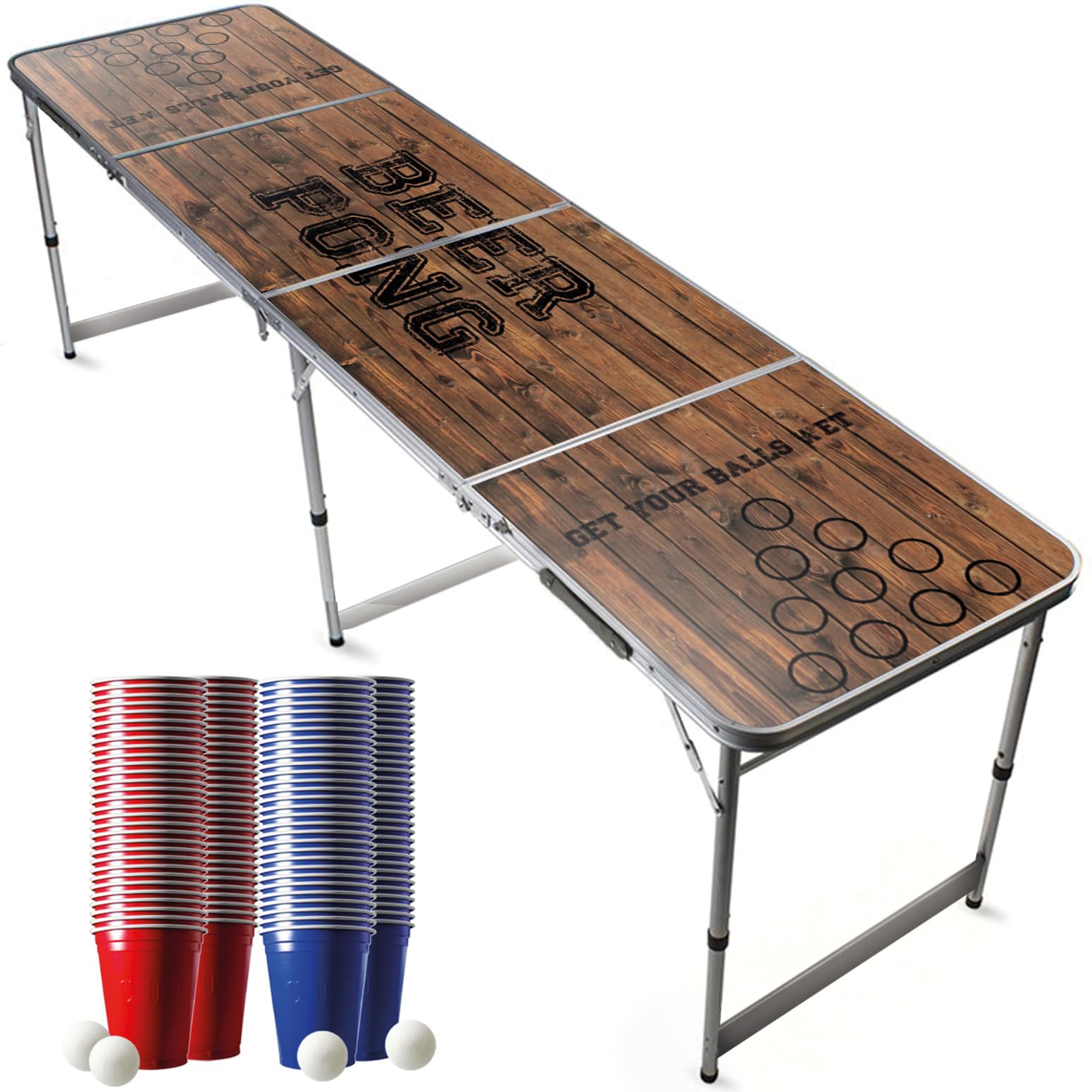 Beer Pong Table En Bois Pliable Raffinery & Co – Jeu à Boire Pour Adultes – Avec 2 Balles – Thème Food & Drink – Marron
