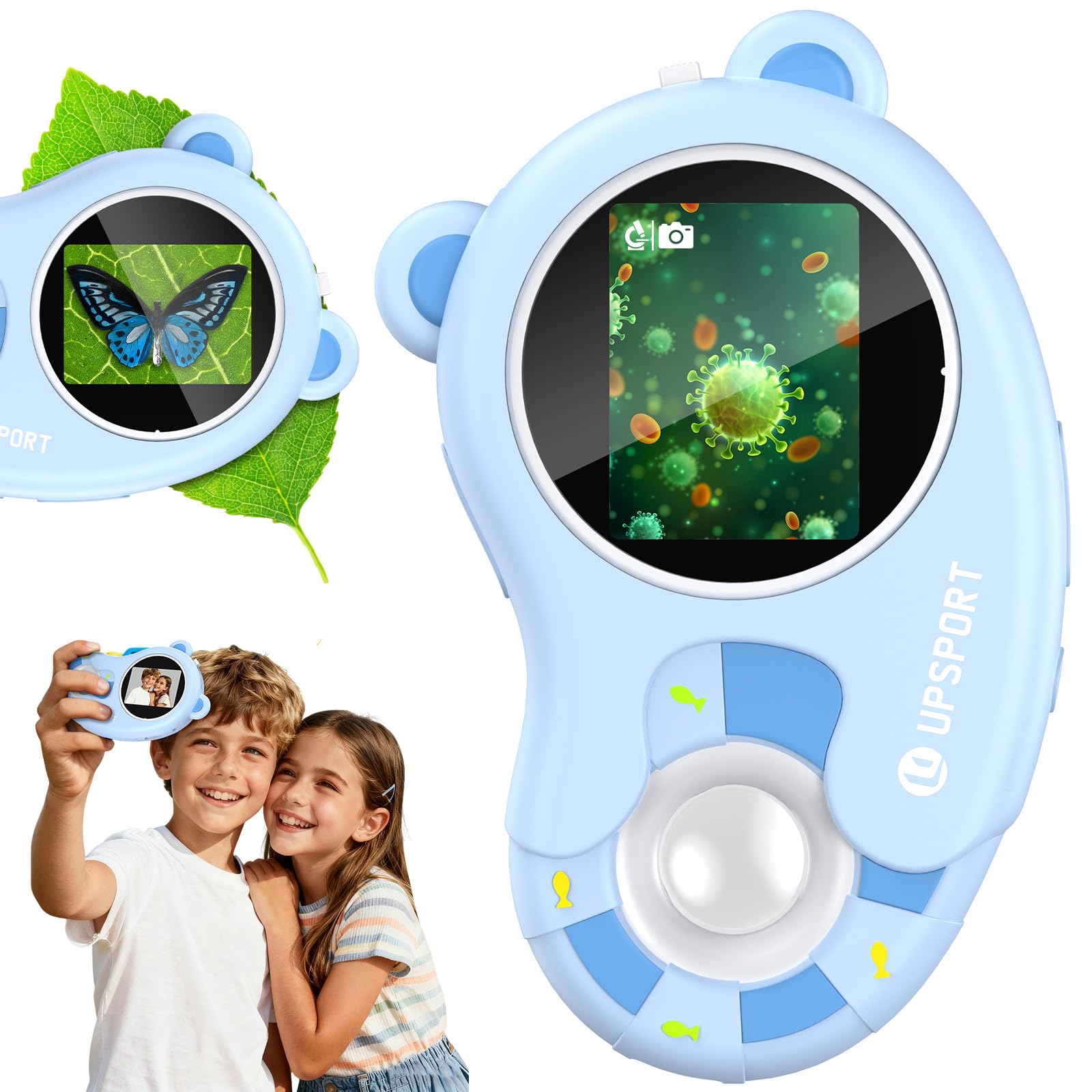 2 in 1 Microscope for Kids Video Camera, UPSPORT 2"HD IPS Screen 1000X Handheld Digital Microscopes Pocket Portable Microscope Camera, USB PC