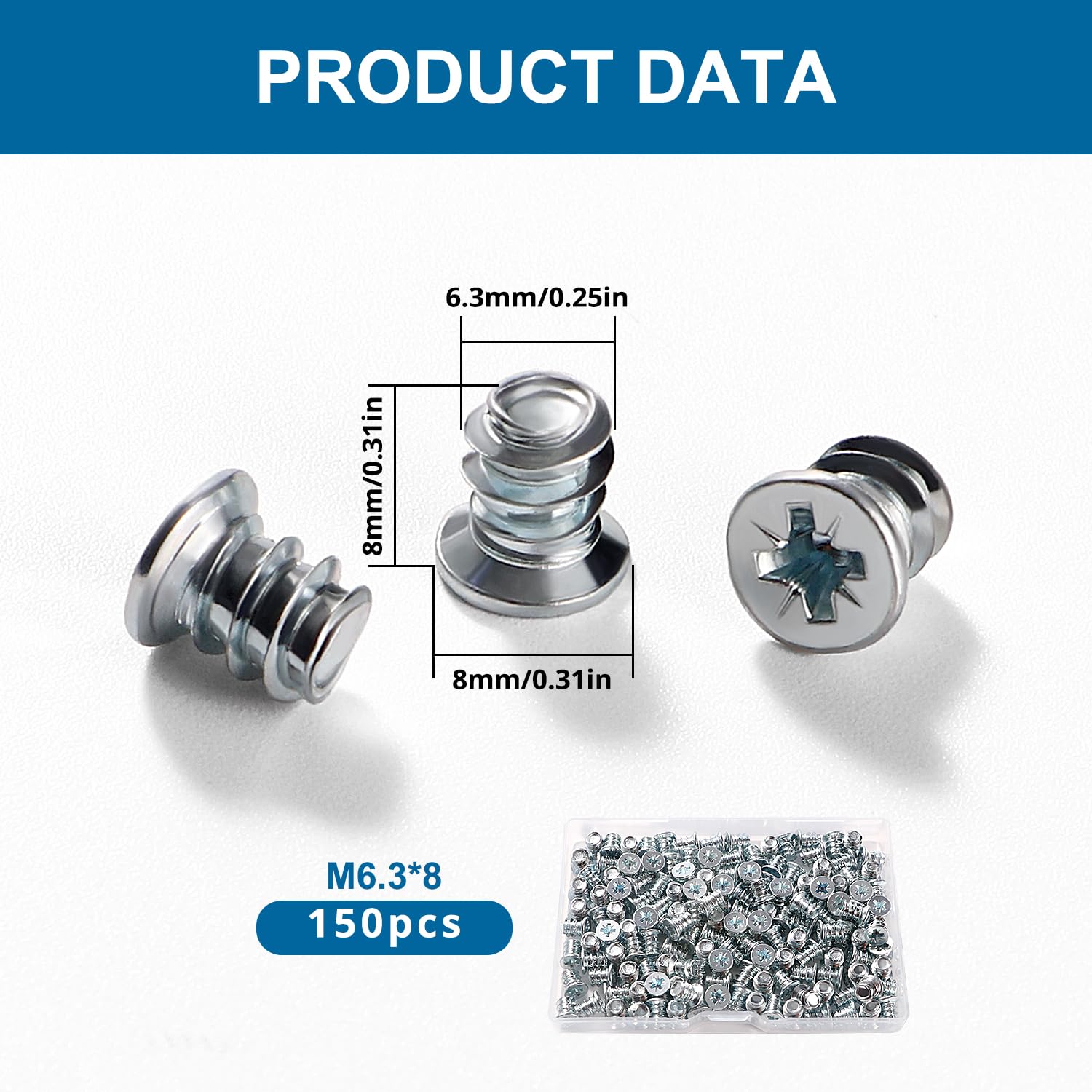 VooGenzek 150 PCS M6.3 * 8 mm Euro Screws, Countersunk Head Furniture Screws - Image 2