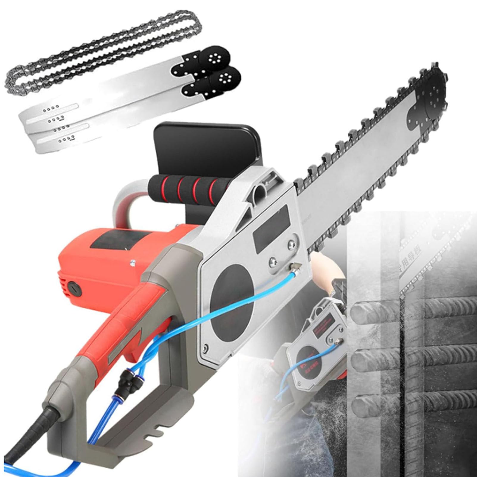 Oiyekntd Electric Concrete Chain Saw, Handheld Chainsaw Wall Cutter, Diamond Chain Wall Cutter, with Water Fed Dust Suppression, with 2 Chains/2 Guide Bar for Granite, Reinforced Concrete 480