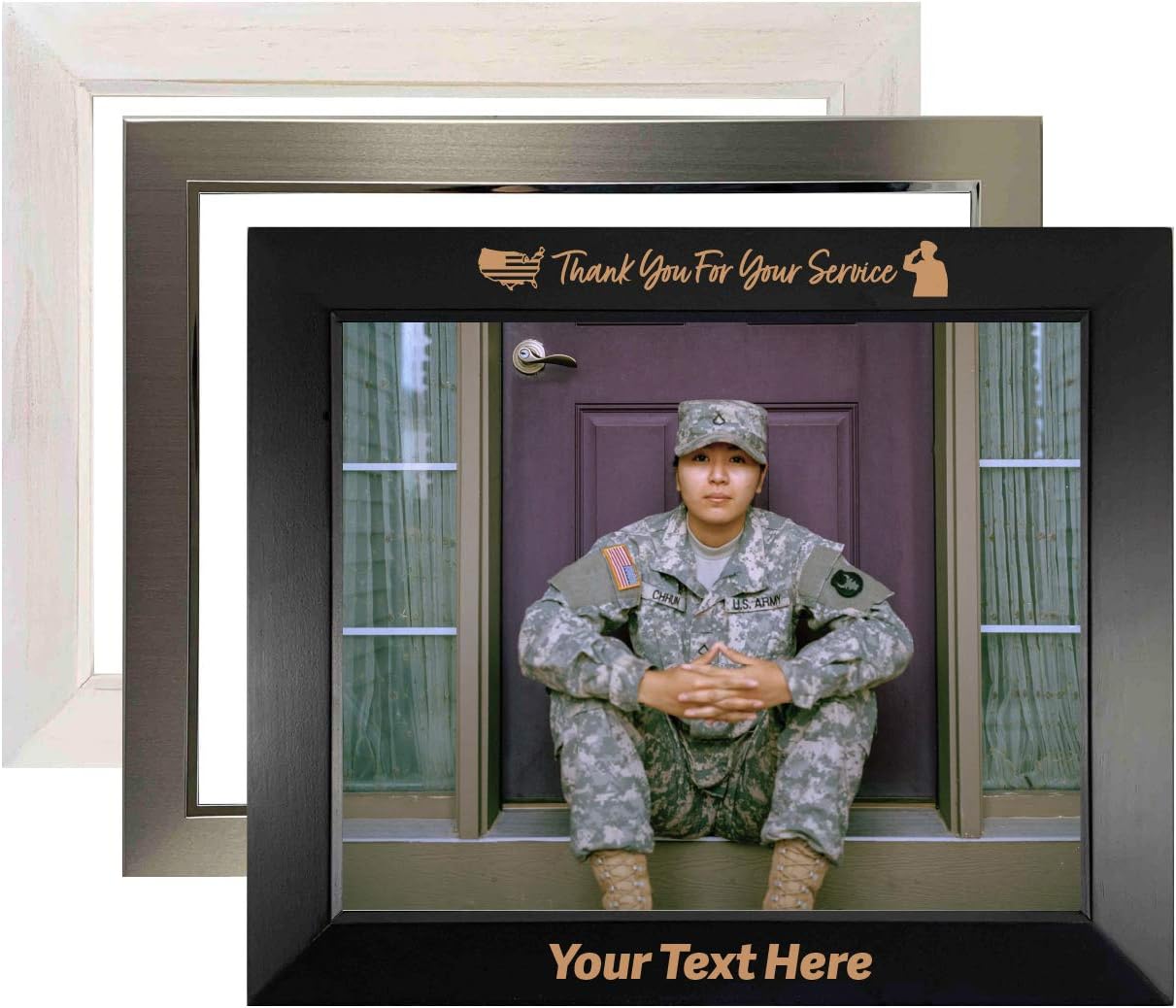 PersonalizationStreet - Veterans and Military: Thank You For Your Service 8" x 10" Photo Frame. Available in 3 Finishes. Personalized, Custom Engraved Picture Frames for Your Special Photograph.