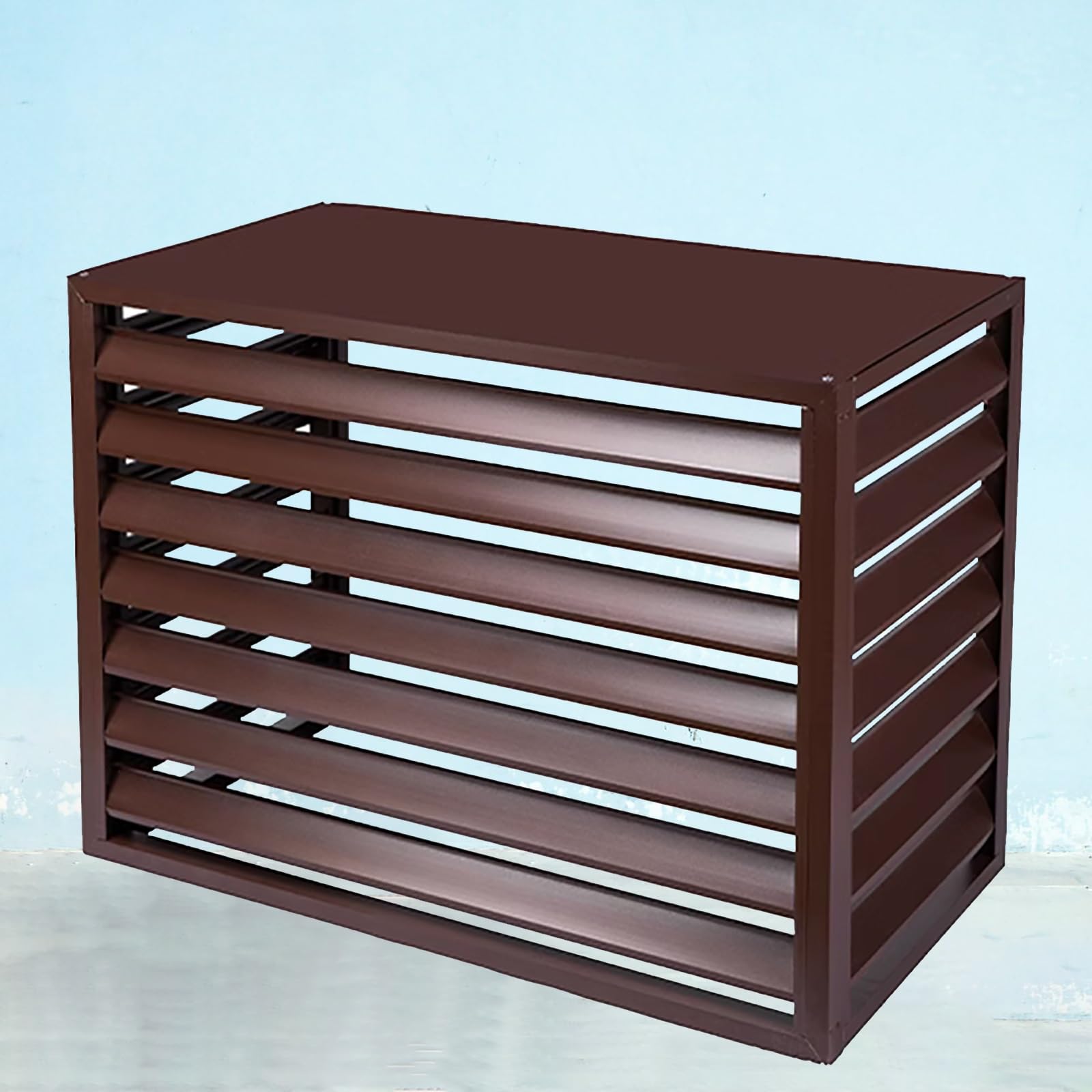 QYMYOZ Outdoor Air Conditioner Cover - Privacy Fence Screen for Balcony, Windproof & Sunproof Freestanding Brown Rack, Louvered Plant Shelf 100x70x50cm - Durable & Stylish