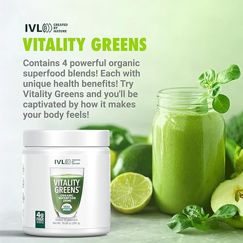 Miniatura 5 de Vitality Greens - Bebida orgánica de superalimentos - Cargada con antioxidantes, micronutrientes, prebióticos y probióticos - para apoyo