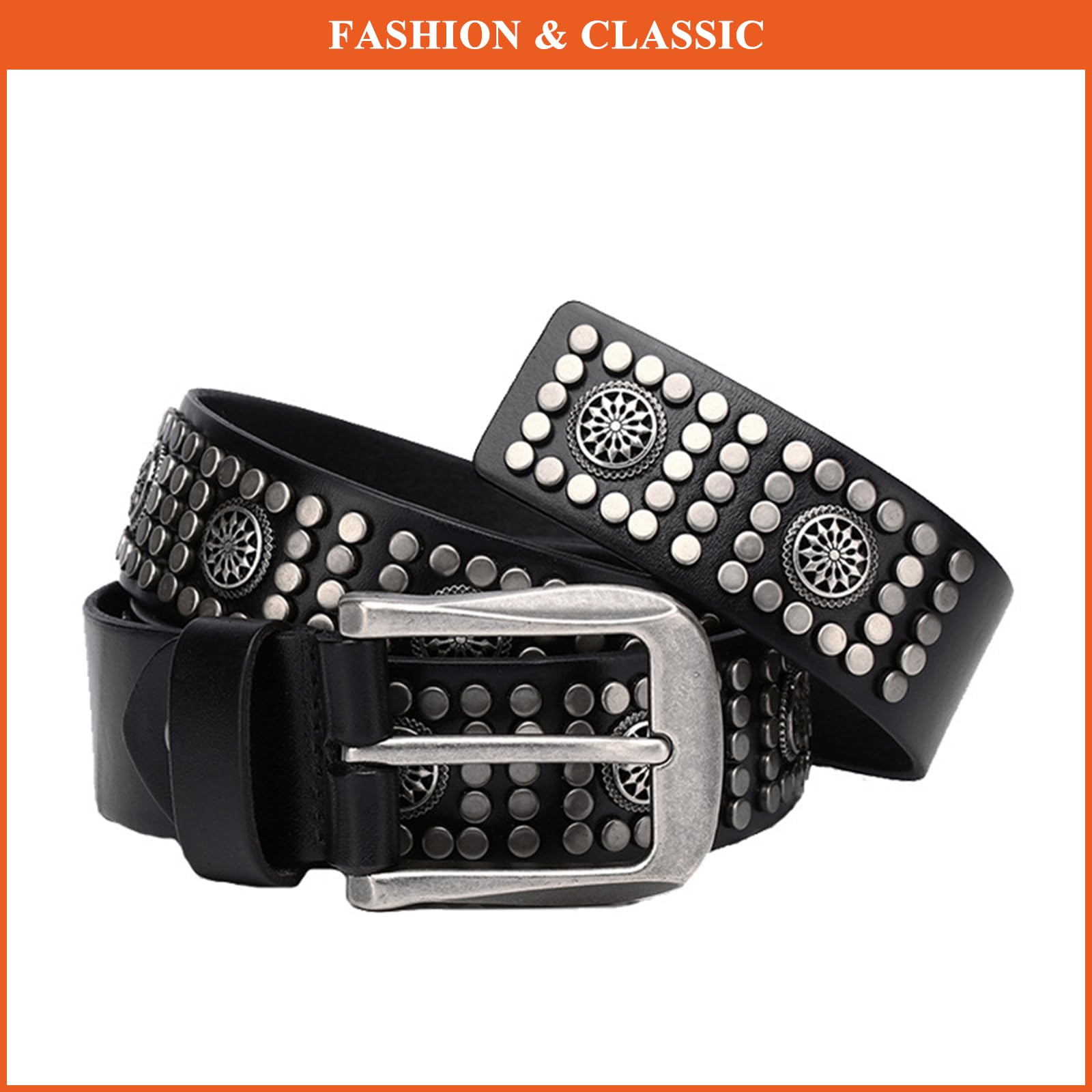 Ceinture En Cuir Décontractée pour Femme Et Homme Style Cowgirl Vintage Boucle Ardillon Cloutée Idéale pour Jeans Et Robes