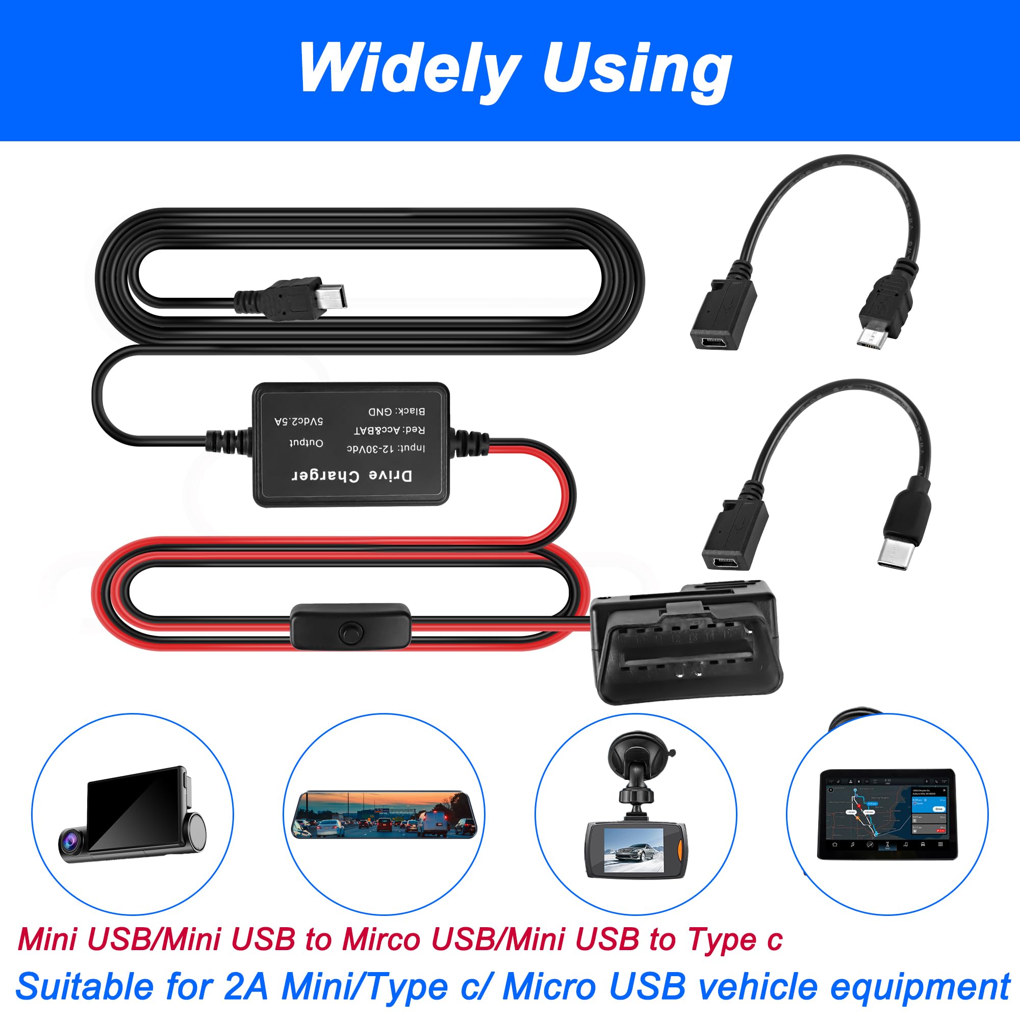 Usb Dashmaster Right Angle Usb C REARMASTER Universal OBD Power Cable For Dash Camera ...
