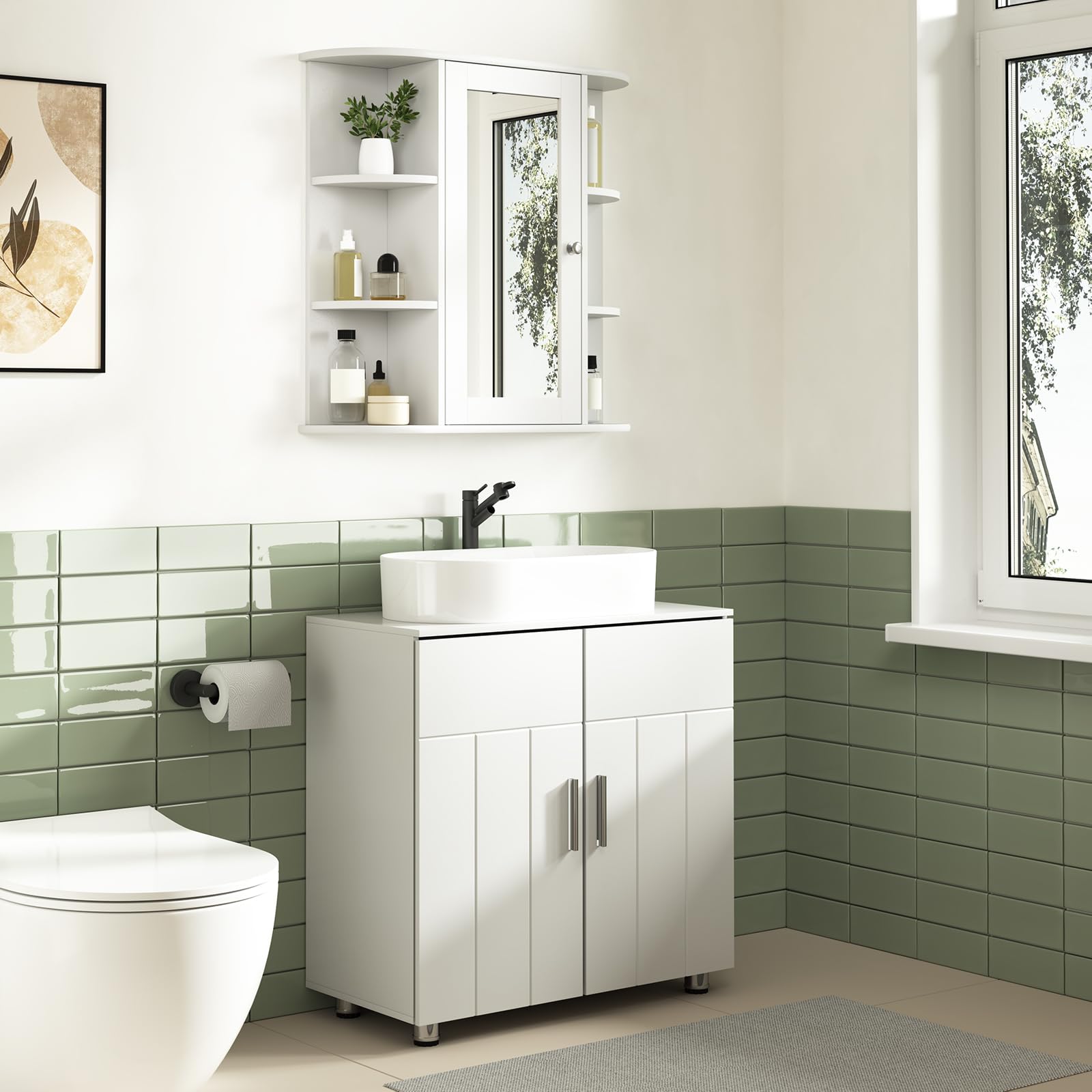 vidaXL Spiegelkast voor badkamer, eiken, handgemaakt, 60 x 10,5 x 45 cm, spiegelplank, spiegel met plank, badkamerrek met spiegel