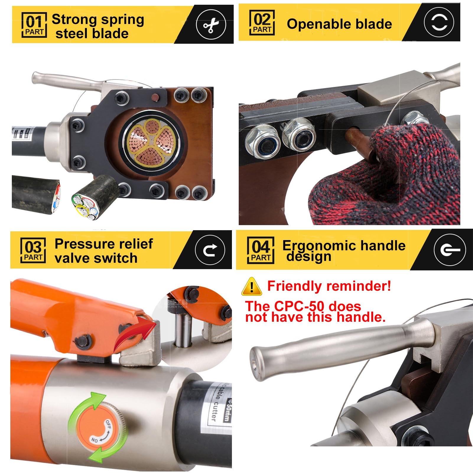 WPJBDS Hydrauliczny obcinacz do kabli, ręczne narzędzie do cięcia kabli o dużej wytrzymałości Hydrauliczne nożyczki do kabli Narzędzie do cięcia ręcznego 7T/8T/10T, hydrauliczne szczypce do cięcia