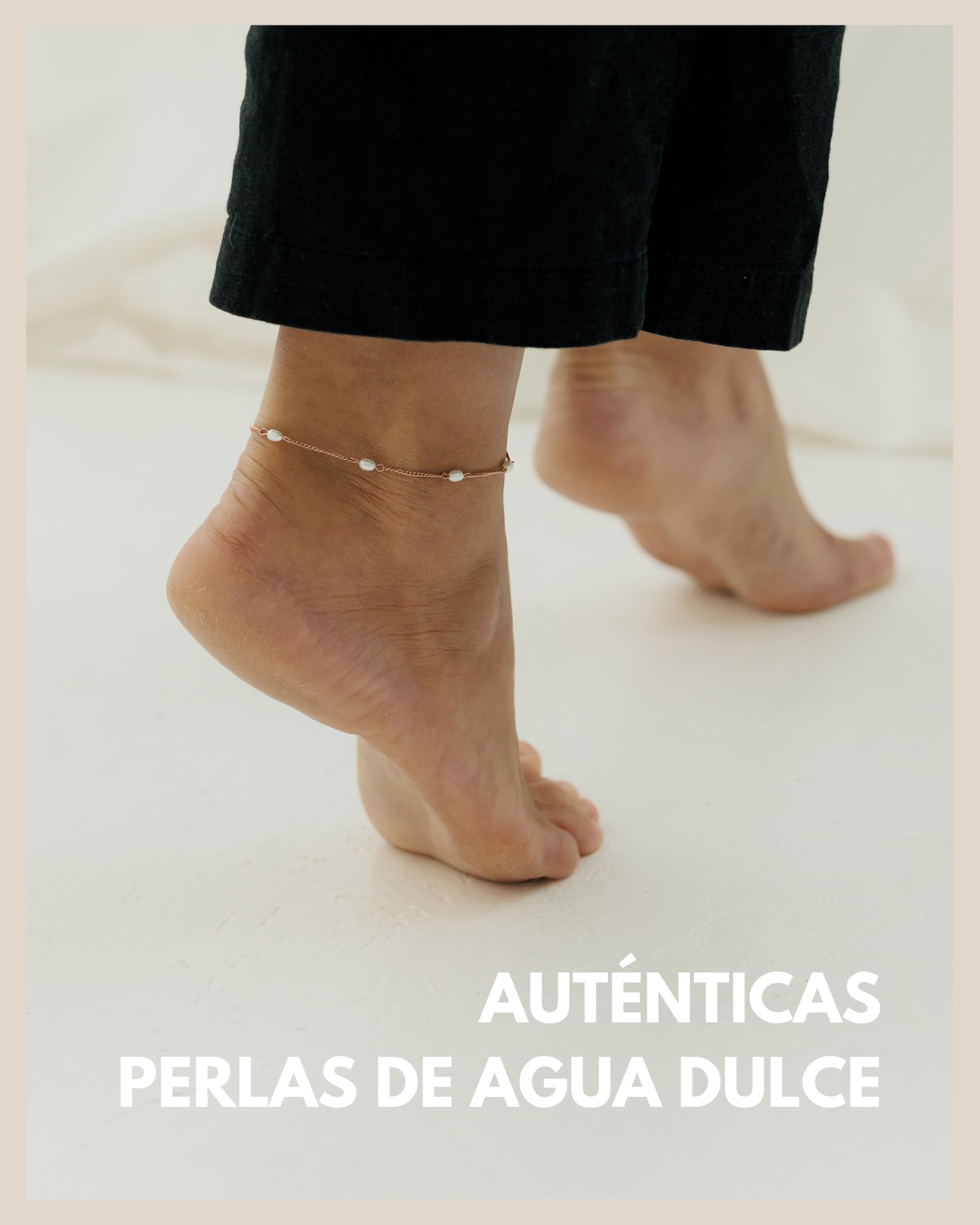 Tobillera con perlas auténticas de agua dulce - Tobillera perlas impermeables - Tobillera ajustable señora en oro, plata y oro rosa