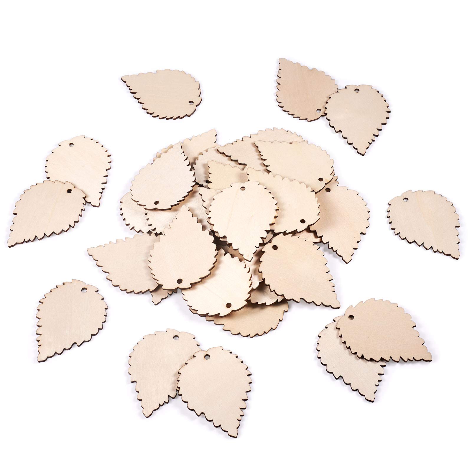 Cheriswelry 50pcs Unfinished Wooden Leaf Pendants Blank Leaf Shape Marple Board Craft Tags Hanging Ornaments for DIY Art Crafts Party Decoration