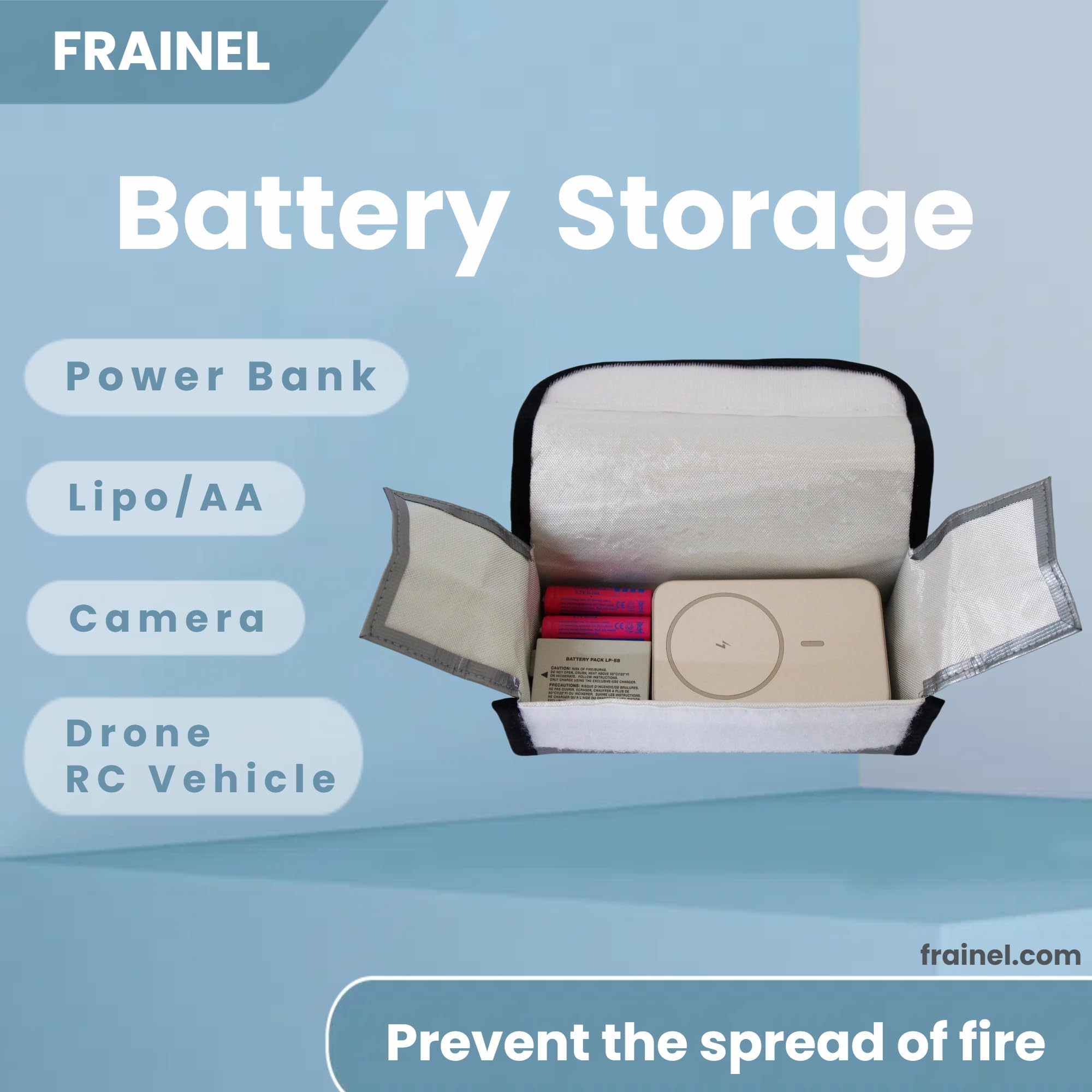 FRAINEL Get 2 for the price of 1 - Battery Protect Bag 7x3. Summer Fireproof & Flame-Retardant Protection. for 18650, Power Tool, Power Bank, Camera, Drone, RC Vehicle, AirSoft | Lipo Safe Guard