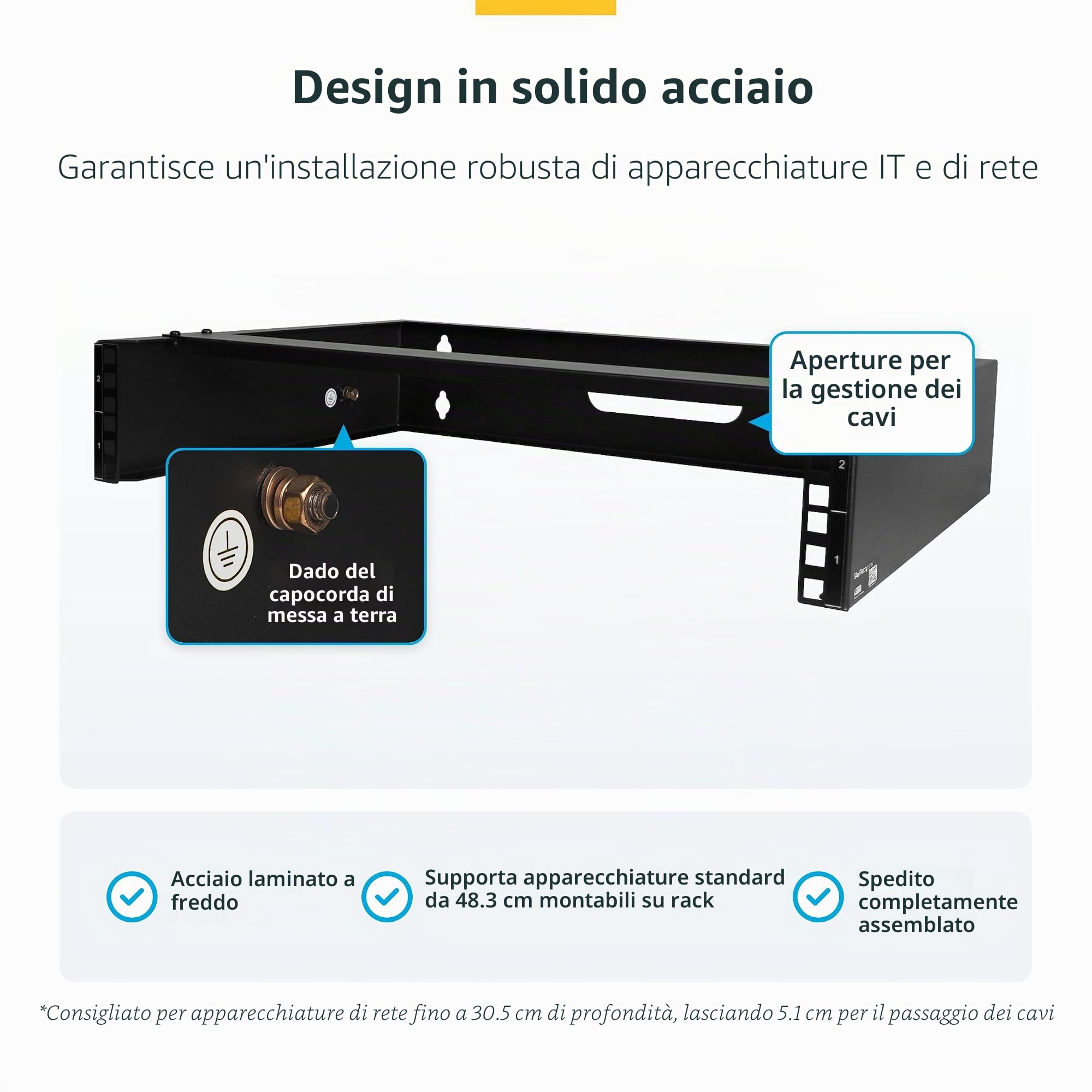 StarTech Staffa Rack 2U a Muro, Profilo Basso, Nero (RACK-2U-14-BRACKET) | Supporto a Muro per Switch di Rete, Apparecchiature IT e AV, Rack 19 Pollici