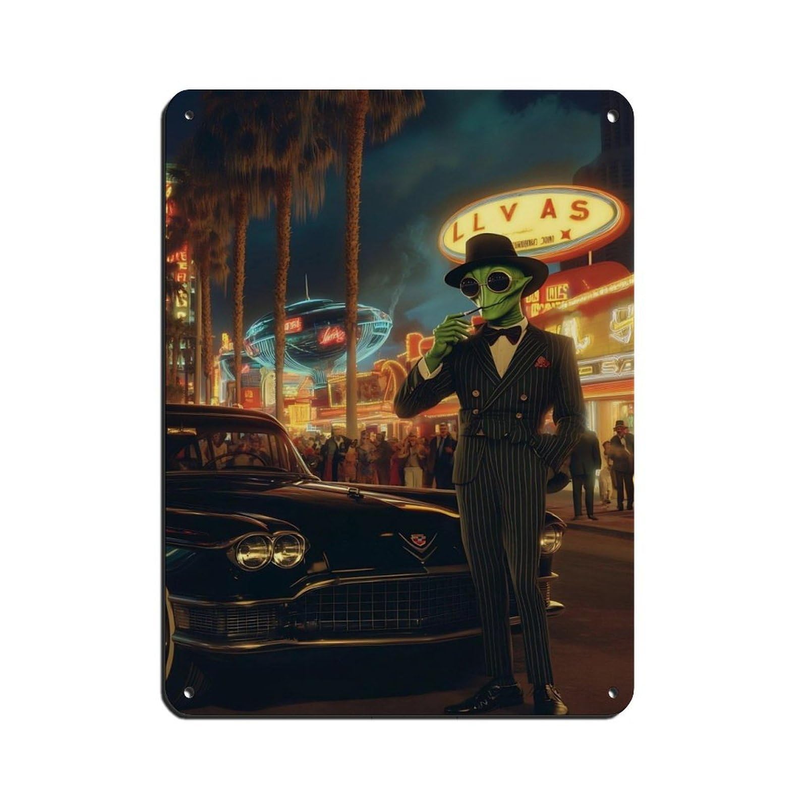 Lxwnze 30L X 40W Cm Alien In Suit, Retro Futuristic Sci Fi Retro Poster Metal Tin Sign Chic Art Retro Iron Painting Bar People Cave Cafe Family Garage Poster Wall Decoration 12X16inch(30X40cm)