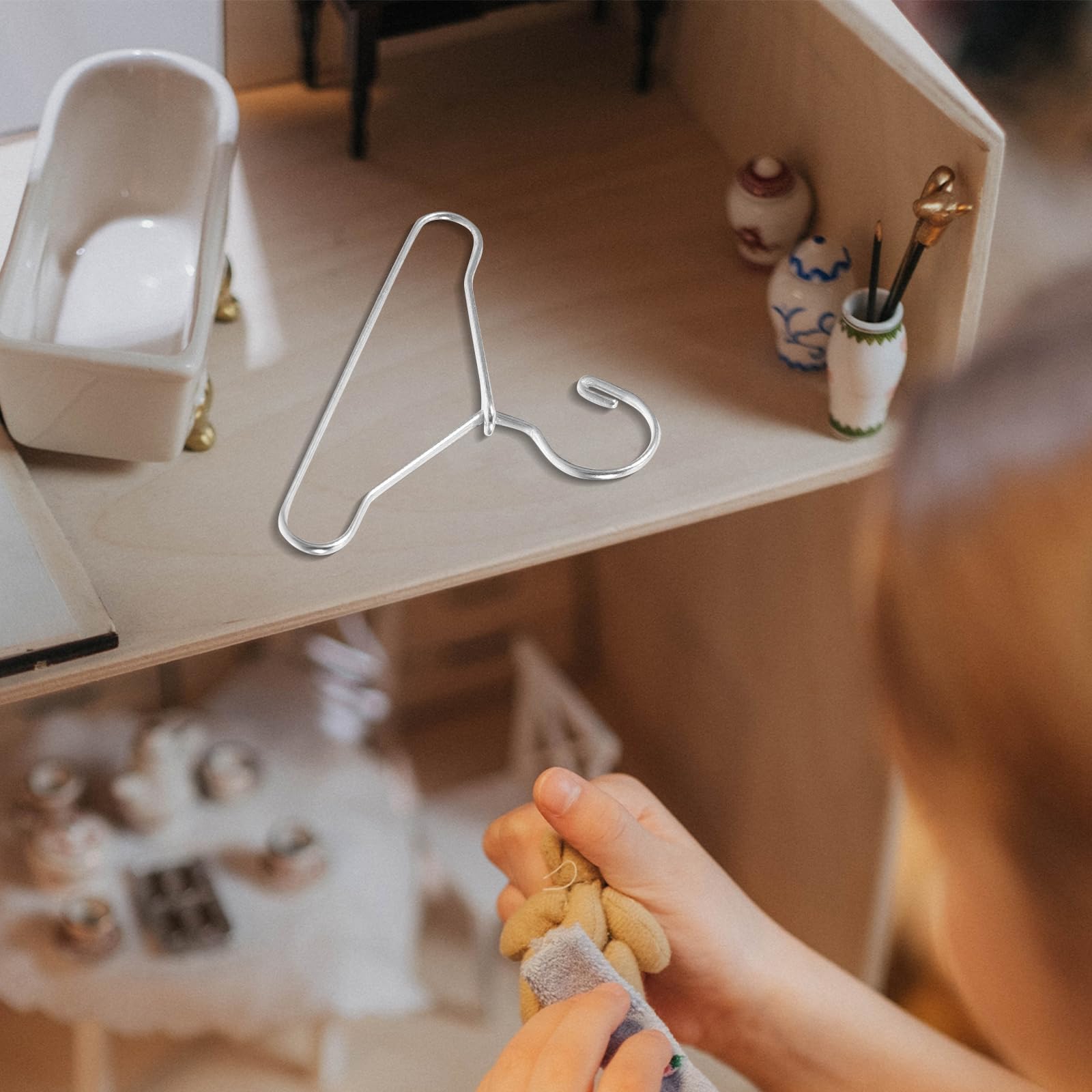 LOGOFUN 24PCS Miniature Doll Clothes Hangers Tiny Iron Wire Clothing Hook Accessories for Dollhouse Coat Dress Display Storage Craft Supplies - Sivler 40mm