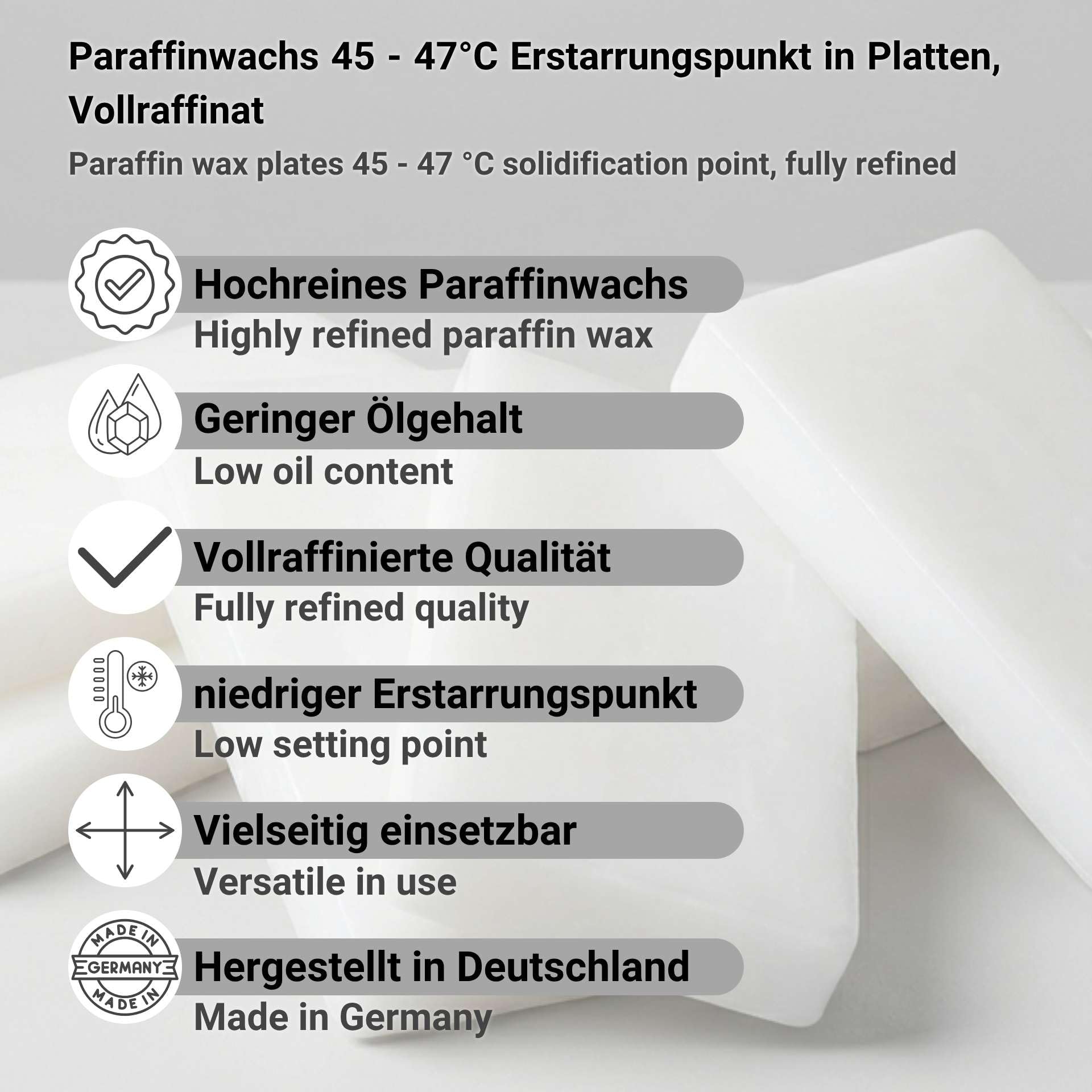 25 kg Paraffinwachs 45-47°C in Platten, für Paraffinbad, Handbad und mehr, Made in Germany