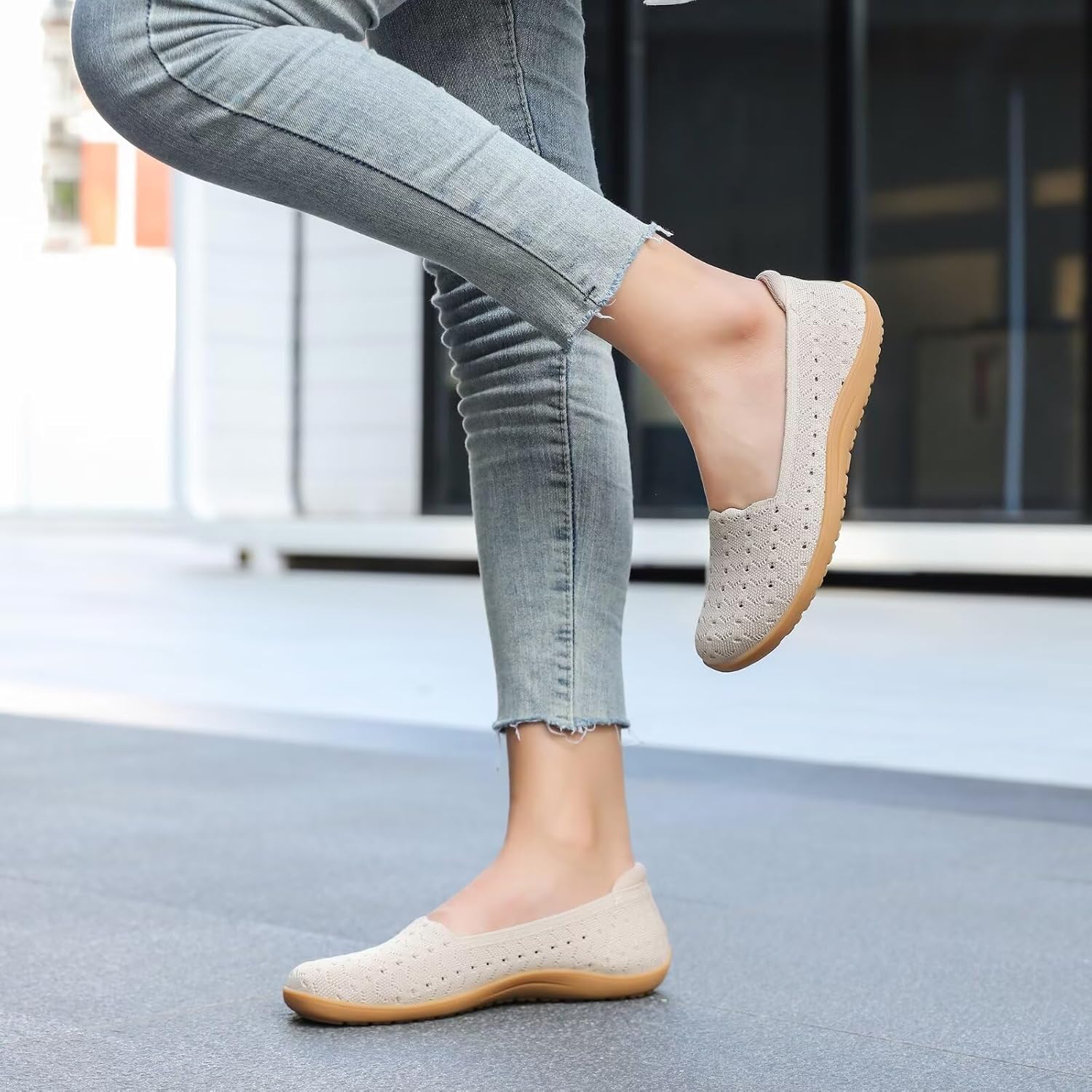 Women's Wide Toe Box Flats Shoes Knit Ballet Flat Slip-on Dress Walking Comfort Shoes - Image 7