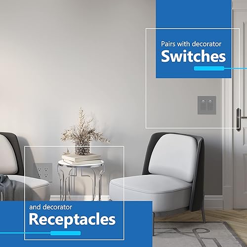 Miniatura 400 de LIDER - Cubierta decorativa de interruptor doble con acabado mate, placa de pared sin tornillos, tamaño mediano, 2 bandas, 4.88 x 4.92 pulgadas