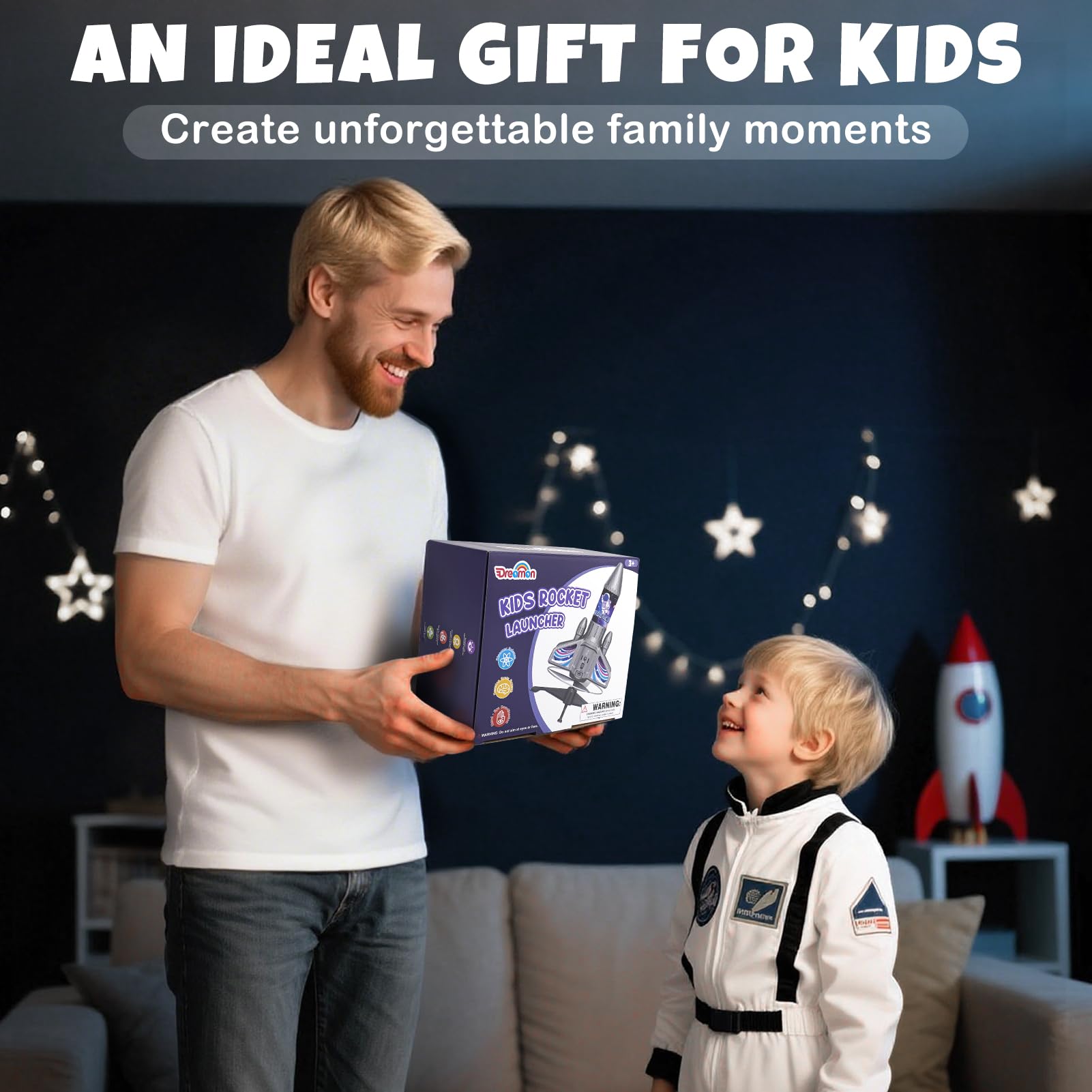 Dreamon Rakieta dla dzieci ze spadochronem LED, zmotoryzowana rakieta, zabawka outdoorowa, prezent dla dzieci w wieku 6, 7, 8, 9 lat