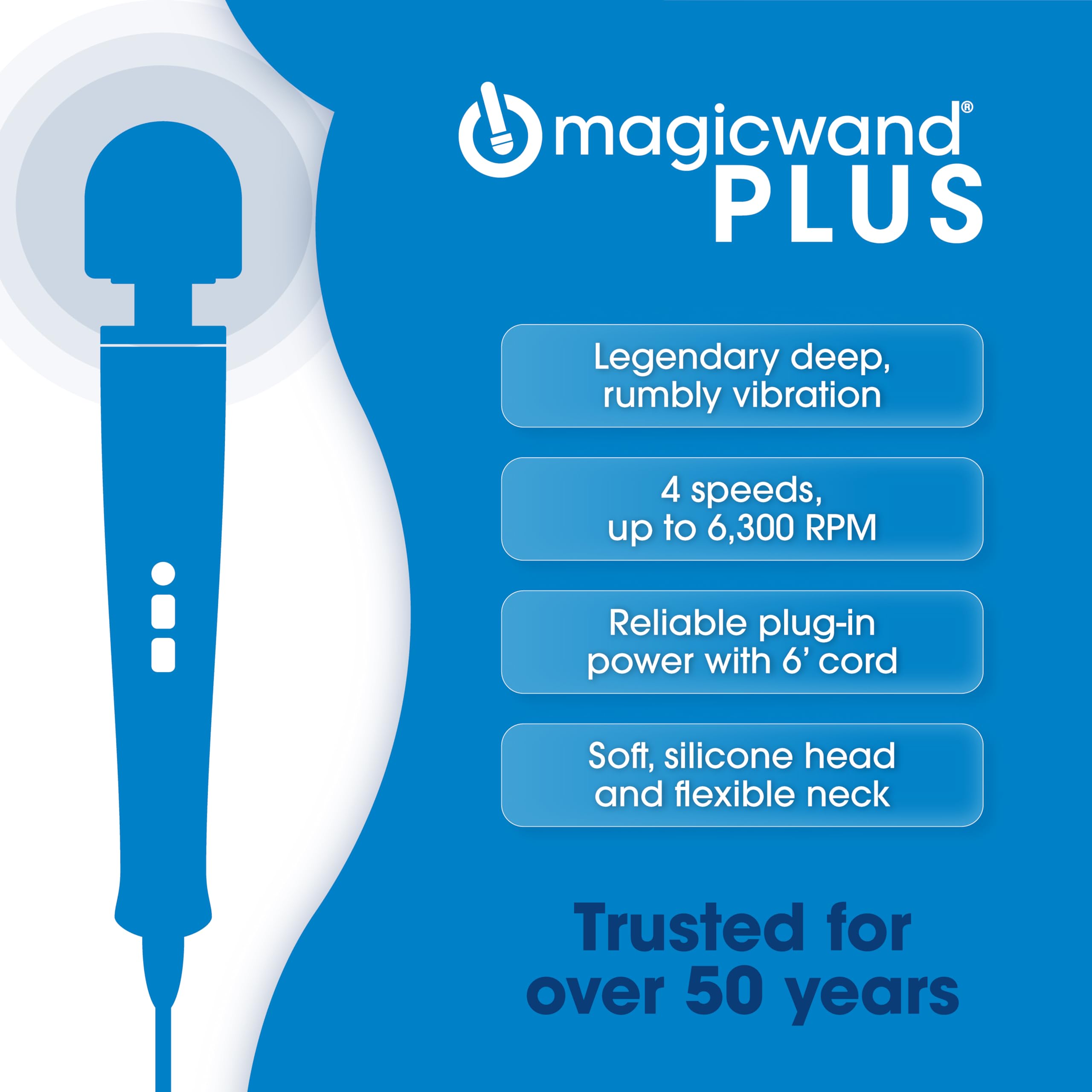 Magic Wand – 2-Speed Personal Handheld Wand Vibrator & Massager for Women, Men, & Couples – Delivers Targeted, Deep Rumbly Power and Continuous Use – HV-260: Plus